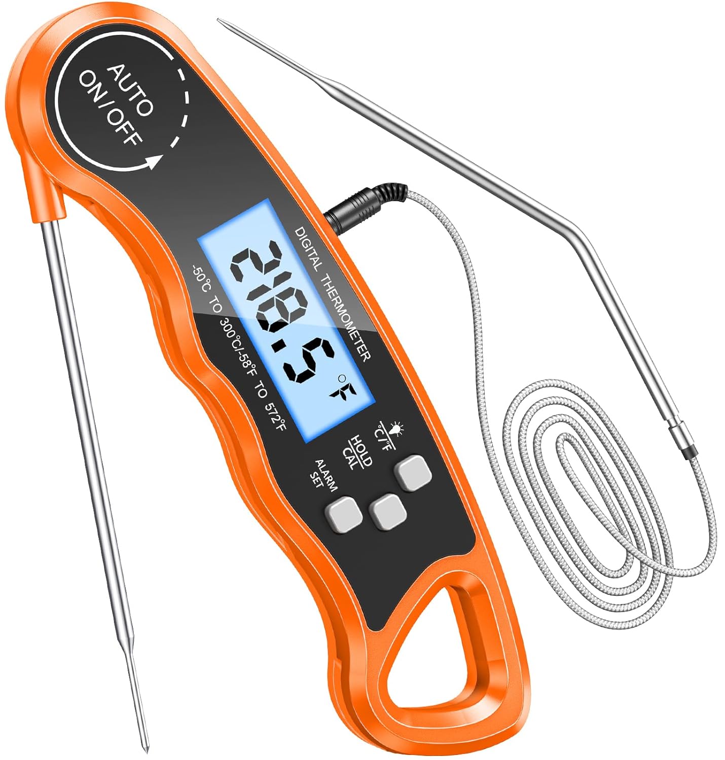Fleischthermometer Digital, Sofort Lesen Bratenthermometer Ofenthermometer, Externe Lange Sonde mit 102cm-Edelstahlkabel, Zeigerthermometer, Backofenthermometer für Küche, BBQ,…