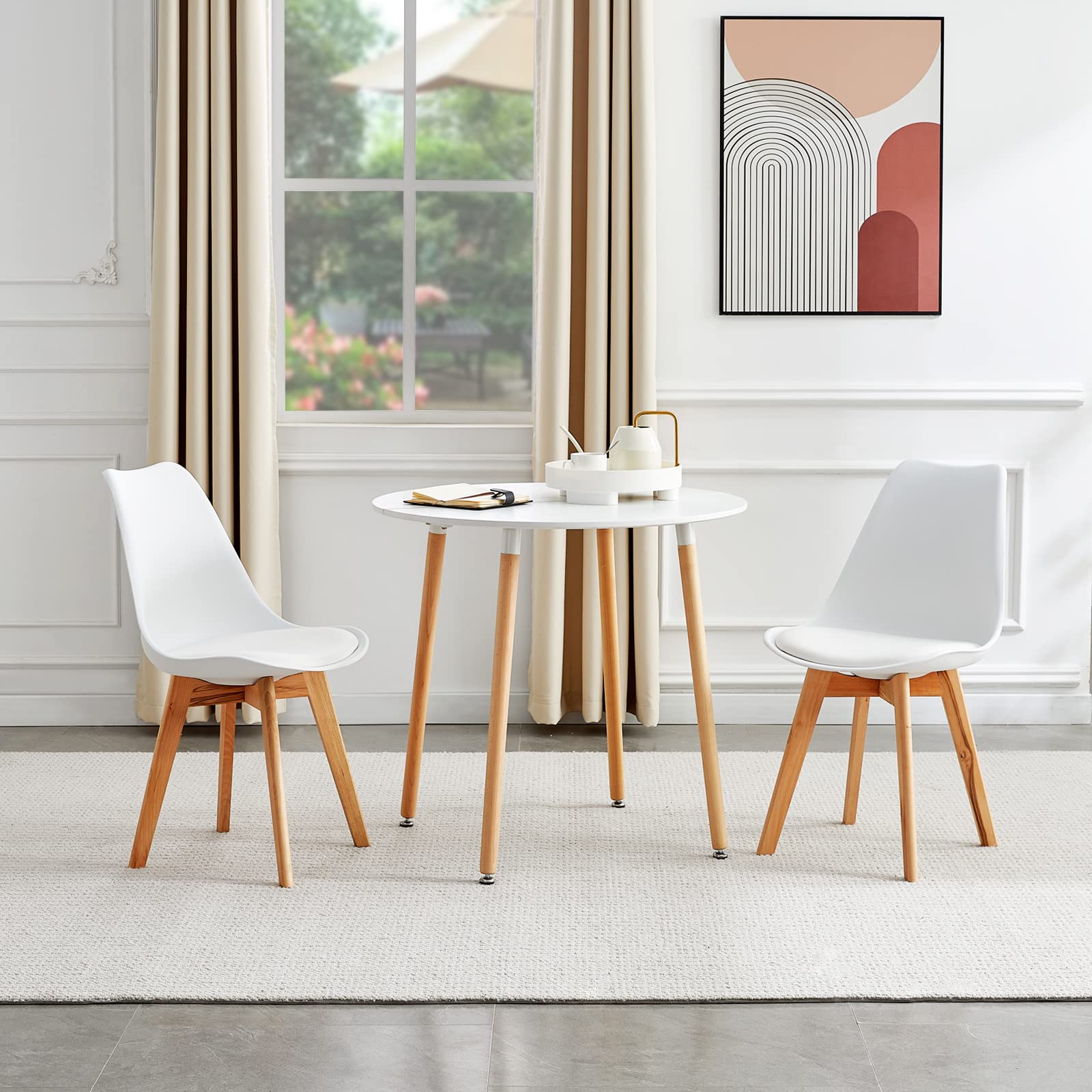 H.J WeDoo Tavolino da pranzo con 2 sedie, tavolo in legno e bianco scandinavo, set da pranzo per sala da pranzo, cucina, 80 cm