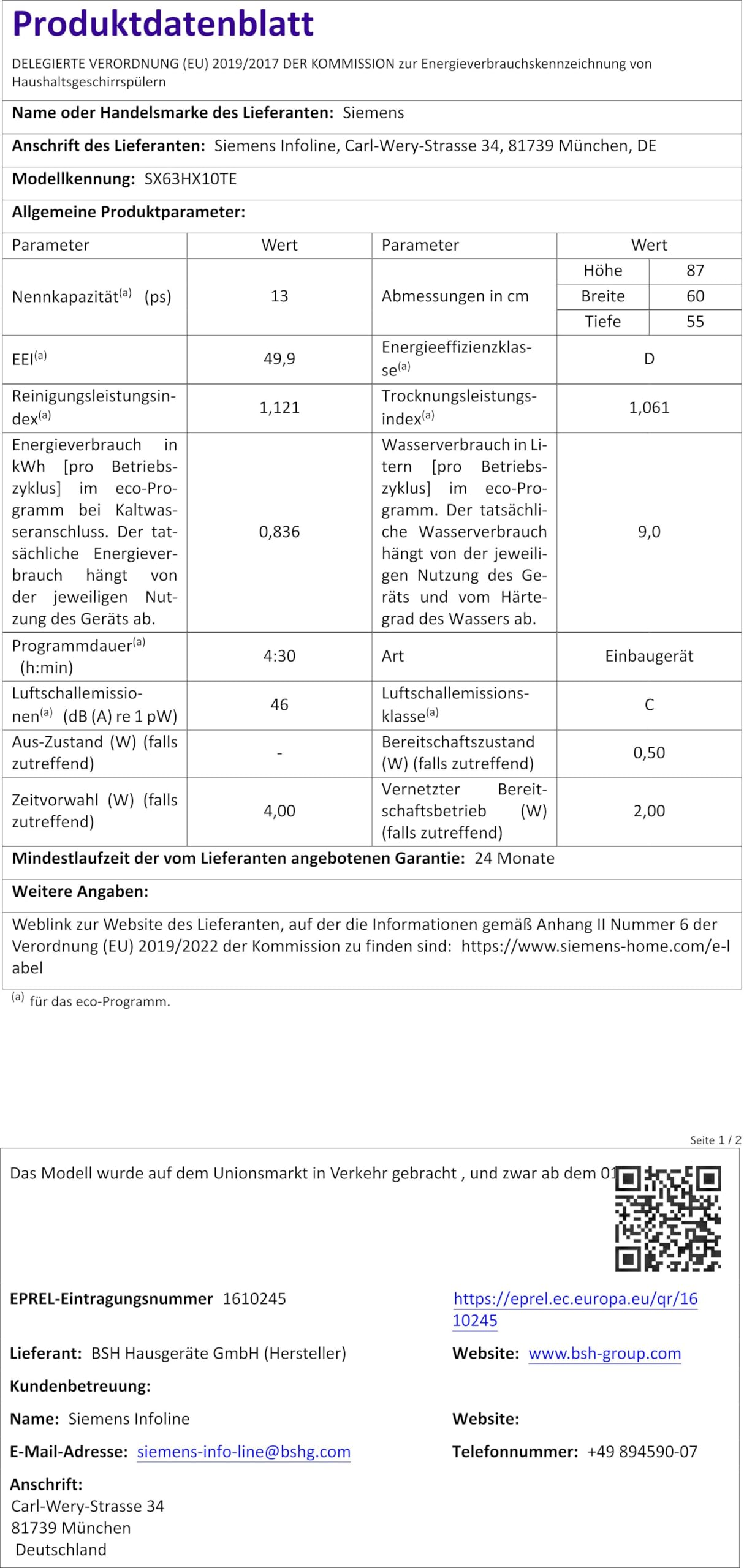 Siemens Geschirrspüler Automatische Türöffnung Nach Programmende Siemens SX63HX10TE, iQ300 Smarter Geschirrspüler Vollintegriert, XXL