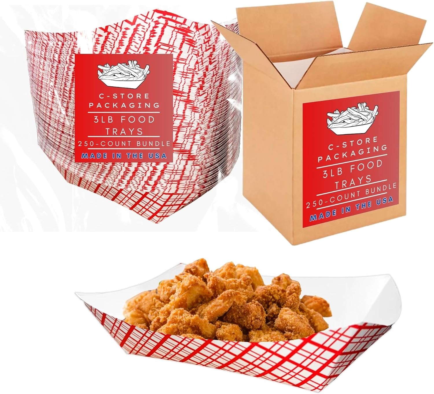 ICE N COLD Medium Paper Food Boat | Disposable Red & White Checkered Paper Food Trays | Made in USA (3lb, 250, Count)