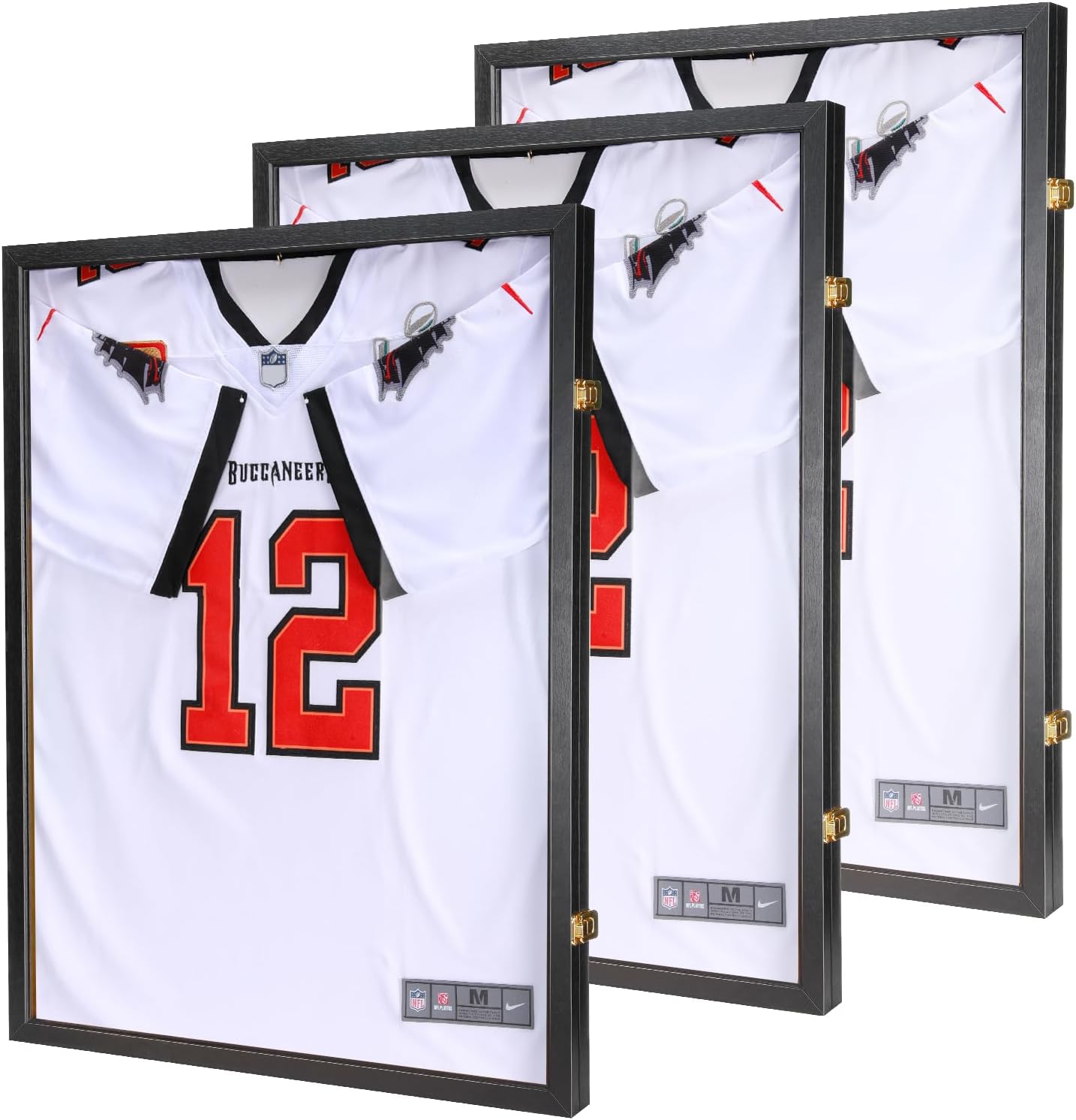 3 Packs Jersey Wooden Frame Display Case -Shadow Box with 98% UV Protection Acrylic and Hanger for Baseball Basketball Football Hockey Sport Shirt and Uniform Black