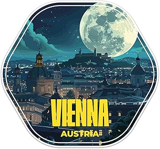 Austria Vienna Night City Sticker - Waterproof Vinyl Decal for Car Bumper, Laptop, Water Bottle, Book Cases, Smartphones, Wall, and Window, Size - 5'' Longer Side