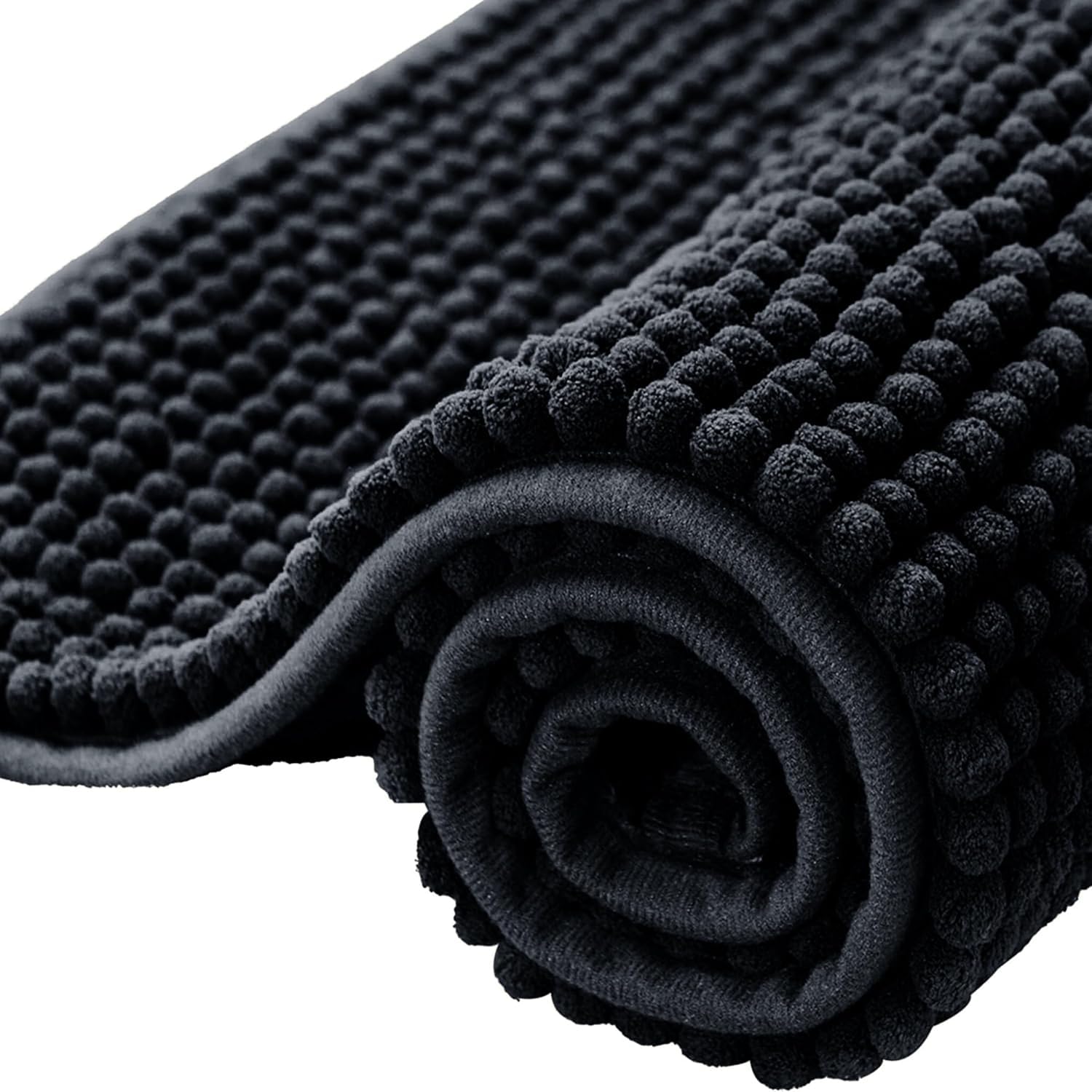 Aspire Homeware Bath Mat Non Slip Anti Mould – Black Chenille Bathroom Mat 50 x 80 cm Machine Washable Bath mats Super Absorbent Extra Soft Fluffy Shower Mat