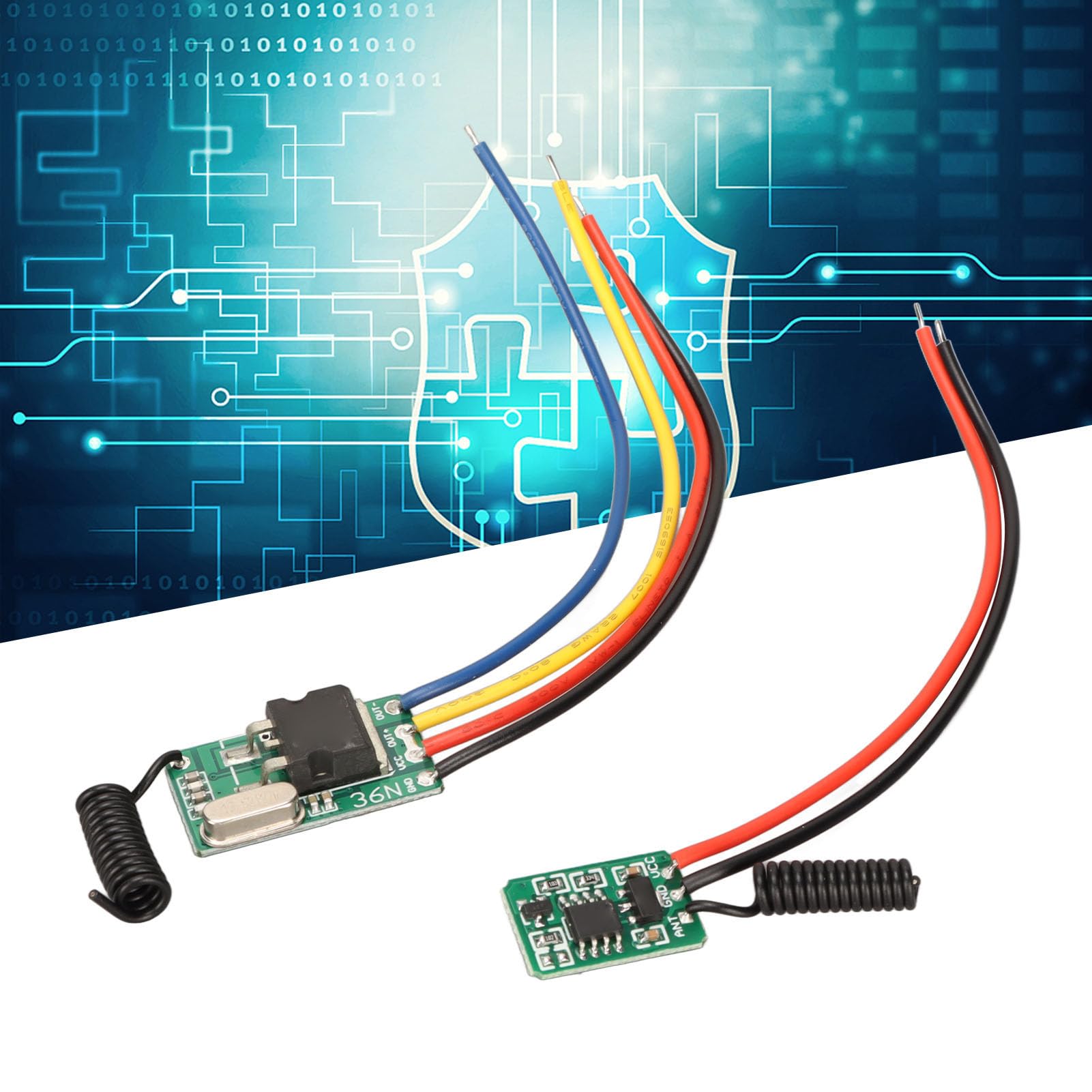 Jectse Commutateur de Télécommande RF 433 MHz, Récepteur DC6 V 36 V, émetteur DC5 V 24 V, Module Superhétérodyne PCB Miniature avec Haute sensibilité, pour Murs, Sols, Portes, Maison
