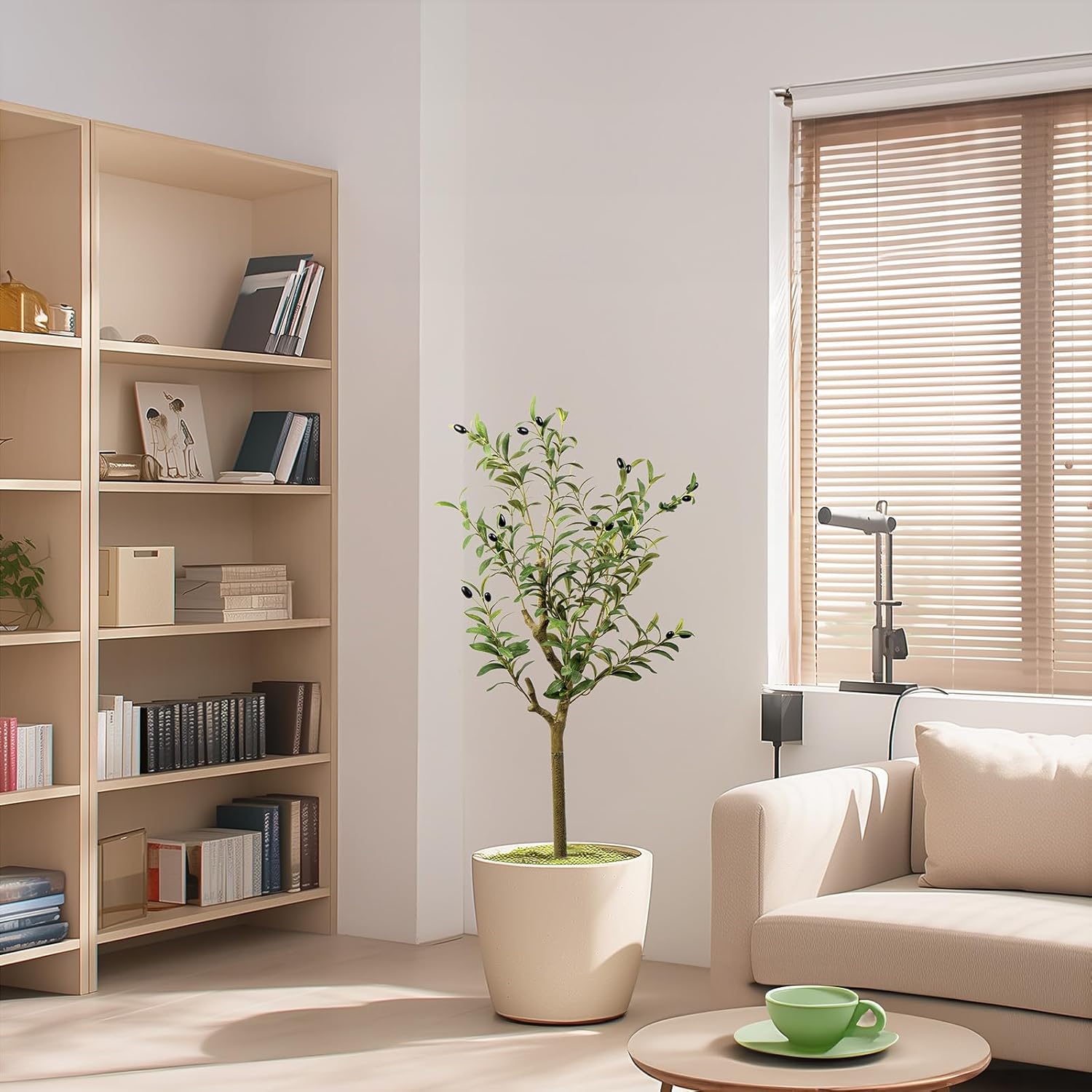 3FT Artificial Olive Tree, Indoor Faux Olive Tree Fake Potted Silk Olive Tree Plants with Lifelike Branches & Fruits for Home Office Decor