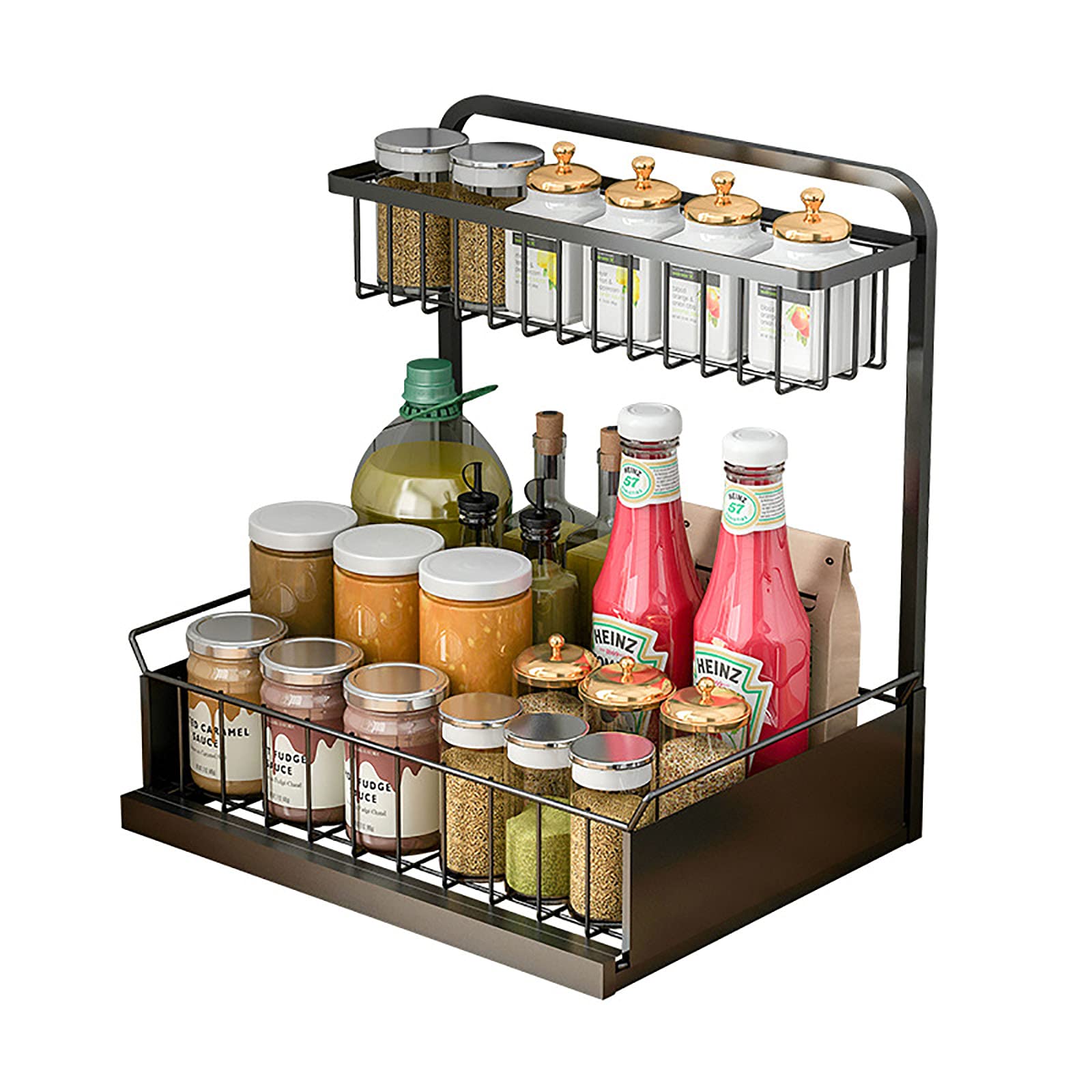 Cajolg Under Sink Storage Shelf Kitchen Organisers Storage Racks Countertop Storage Shelf for Seasoning Bottle for Kitchen Sink Countertop,Black