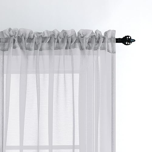 Miniatura 5 de Cortinas grises plateadas de 72 pulgadas de largo, juego de 2 paneles de cortinas transparentes de gasa con bolsillo para barra, cortinas