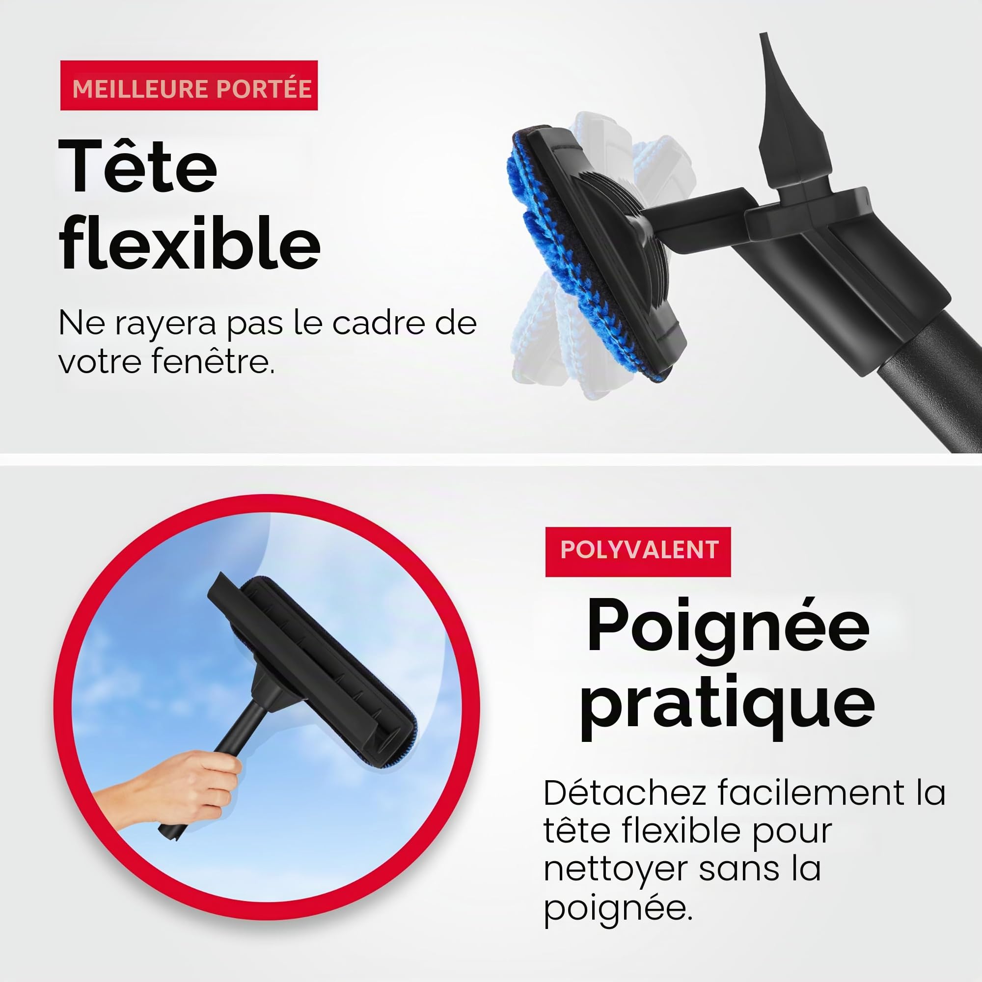 Tyroler Raclette Vitre Professionnel Nettoyage Vitre | 30 à 205cm Lave Vitre Manche Télescopique Nettoyant Vitre | Kit Nettoyage Vitre 2 en 1 | Perche Télescopique Nettoyage Parfaite