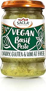 Sacla Italian Vegan Basil Pesto - Perfect with Pasta, Pizza, Garlic Bread and Tagliatelli - Made with Fresh Basil Leaves, Pine Nuts and Olive Oil - 190g (Pack of 1)