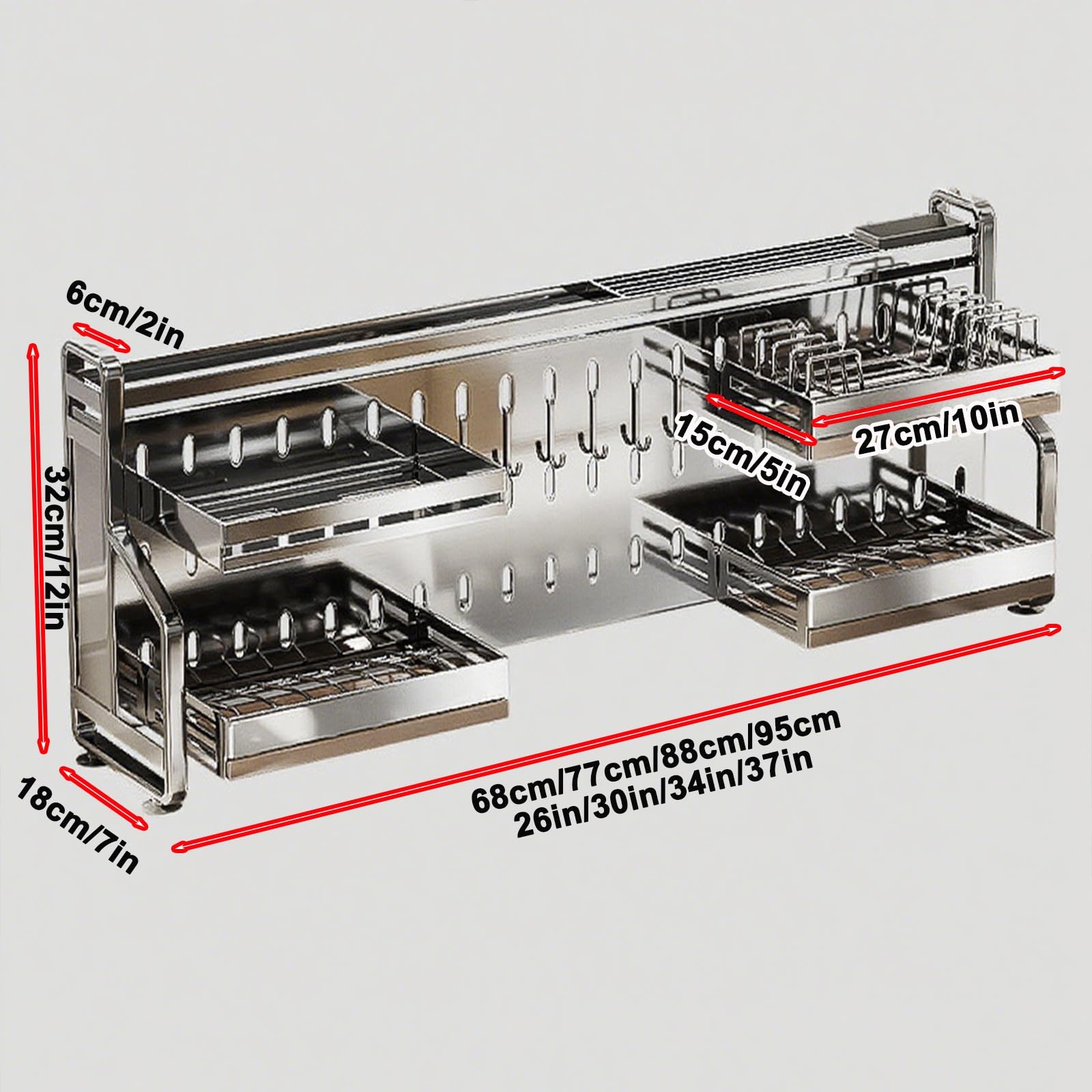 Escurridor de platos de acero inoxidable 304 modelo B de 77 cm, duradero y elegante, resistente al óxido, diseño de ahorro de espacio