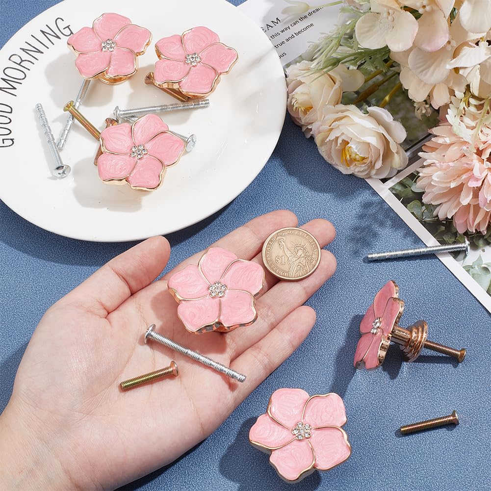 PLIGREAT 6 Pack Petal Handles Drawer Knobs Pink Flower Zinc Alloy Wardrobe Handles for Women Room Dresser Cupboard Decorative Closet Door Pulls Furniture Knobs with 12 Screws (2 Sizes) - Image 4