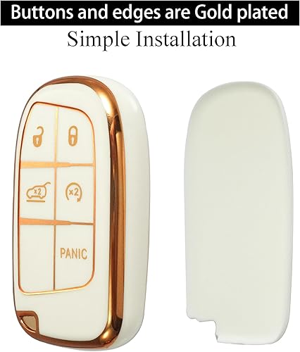 Miniatura 3 de Funda para llavero Jeep con llavero de metal, carcasa de llave dorada de TPU suave de 5 botones, compatible con llave de automóvil Grand Cherokee