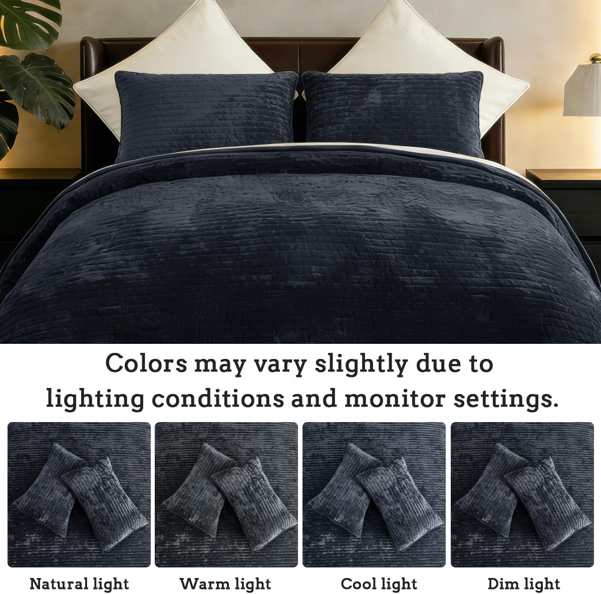 3 Pieces Luxurious Velvet Oversized King Quilt Bedding Set 106x118 Striped Bedspread Coverlet Quilted Set with 2 Pillow Shams 20x36 Ultra Soft Comforter for All Season, Grey Blue - Image 2