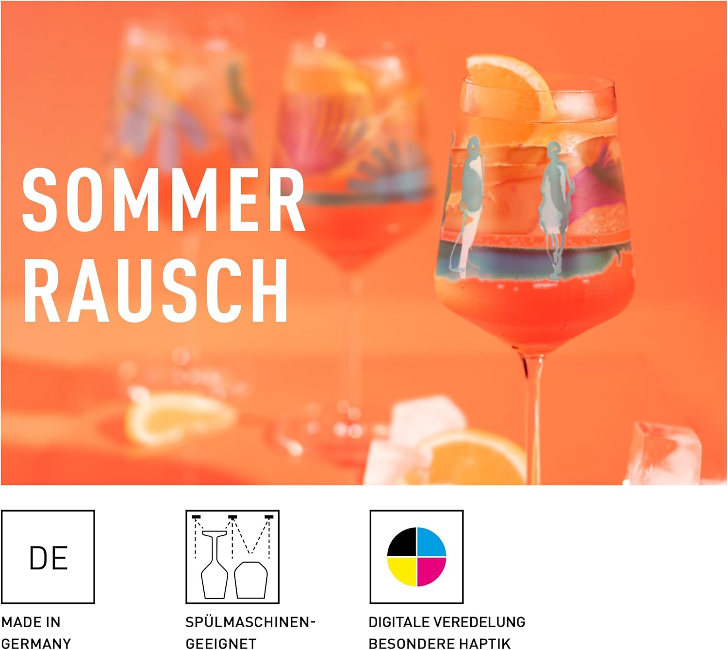 RITZENHOFF 6051004 Aperitif Glass 500 ml Set of 4 Summer Rush Tropical Plants Motif Made in Germany Orange