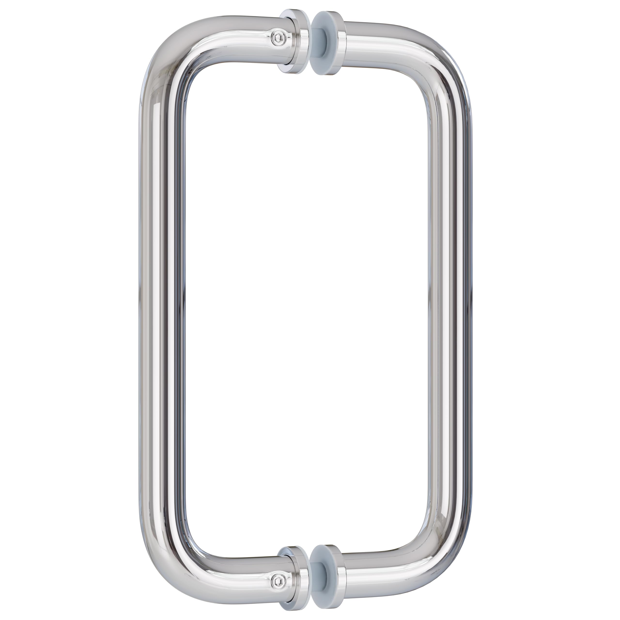Ranbo Shower Glass Door Handle, 203mm (8 Inch) Hole Centres, Polished Chrome, 304 Stainless Steel,1.0mm Thick Tube, Fits 6–12mm (1/4"–1/2") Glass, for Bathroom Door Installation or Replacement.