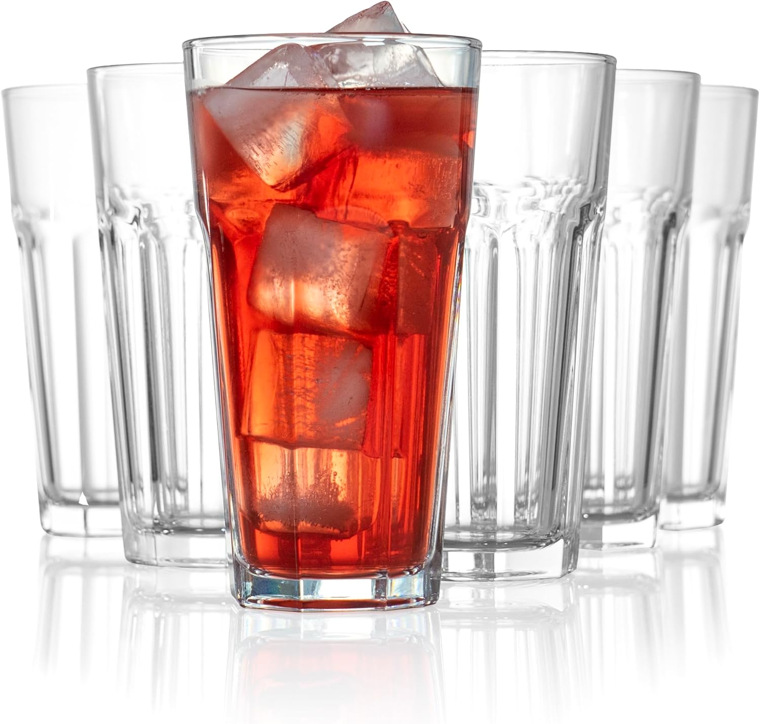 Red Co. Set of 6 Clear Glass 16 Fl Oz Drinking Highball Tumblers for Water, Juice, Beer, Cocktails
