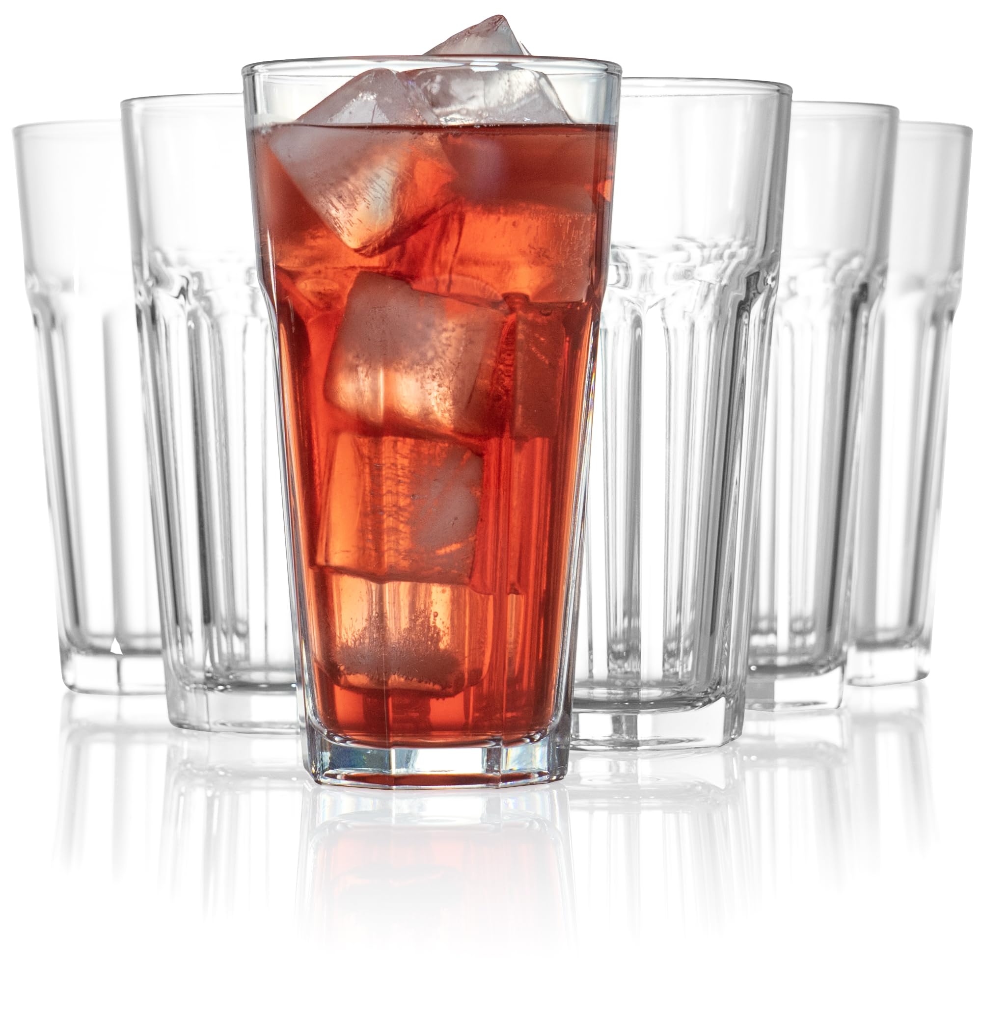 Red Co Set of 6 Clear Glass 16 Fl Oz Drinking Highball Tumblers for Water Juice Beer Cocktails