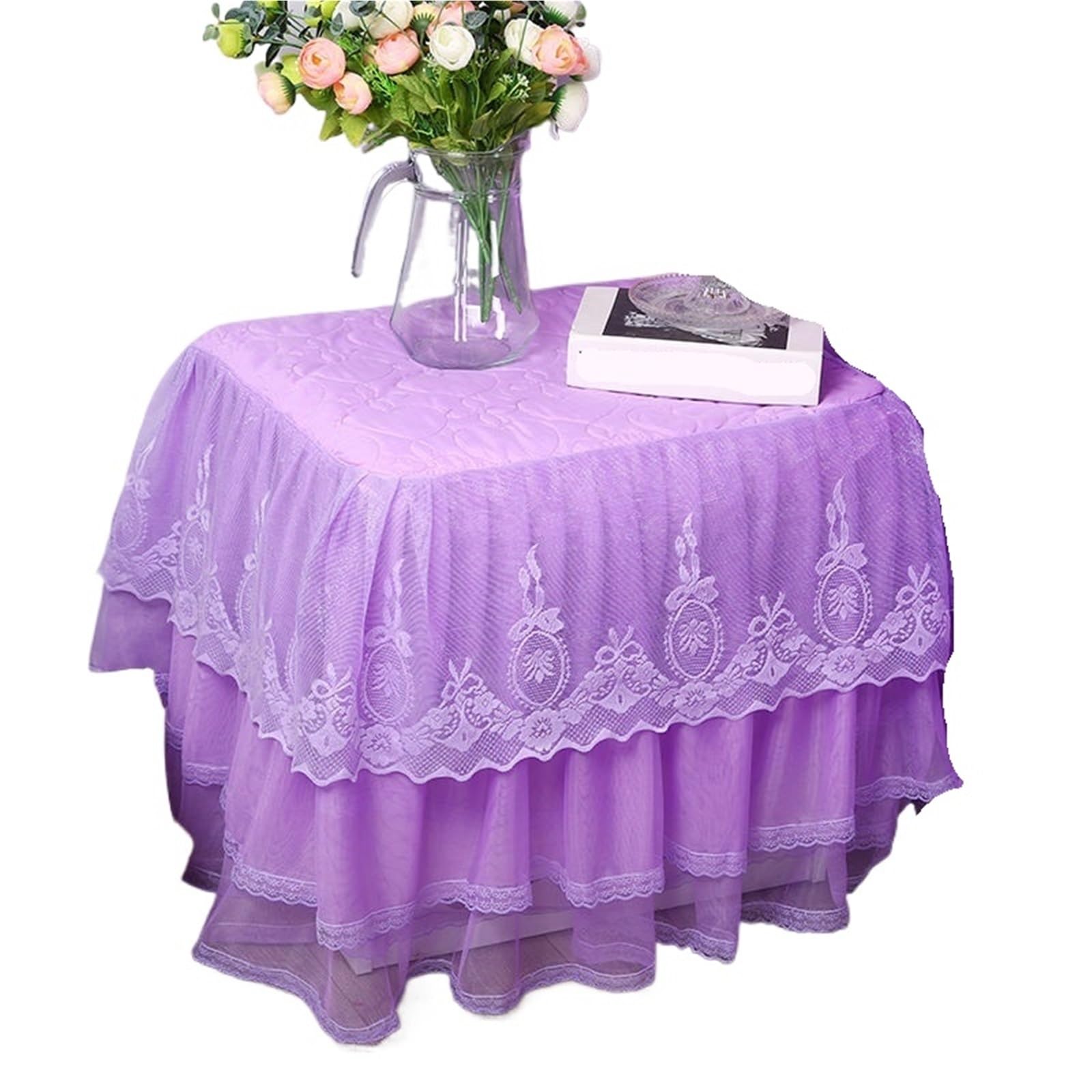 ZHSOAO Lace Bedside Cabinet Table Cover Bedroom Skirt Cotton Padding Tablecloth For for Furniture Dresser(Purple B,50x50cm)