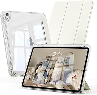 用の iPad 11世代 ケース (A16) 2025 用の iPad 第11/10世代 10.9インチ 2022 透明 アクリル カバー ペンシルホルダー付き 三つ折りスタンド Touch IDと オートスリープ 機能対応 超スリムス 耐衝撃 PU合成レザー カバー ホワイト