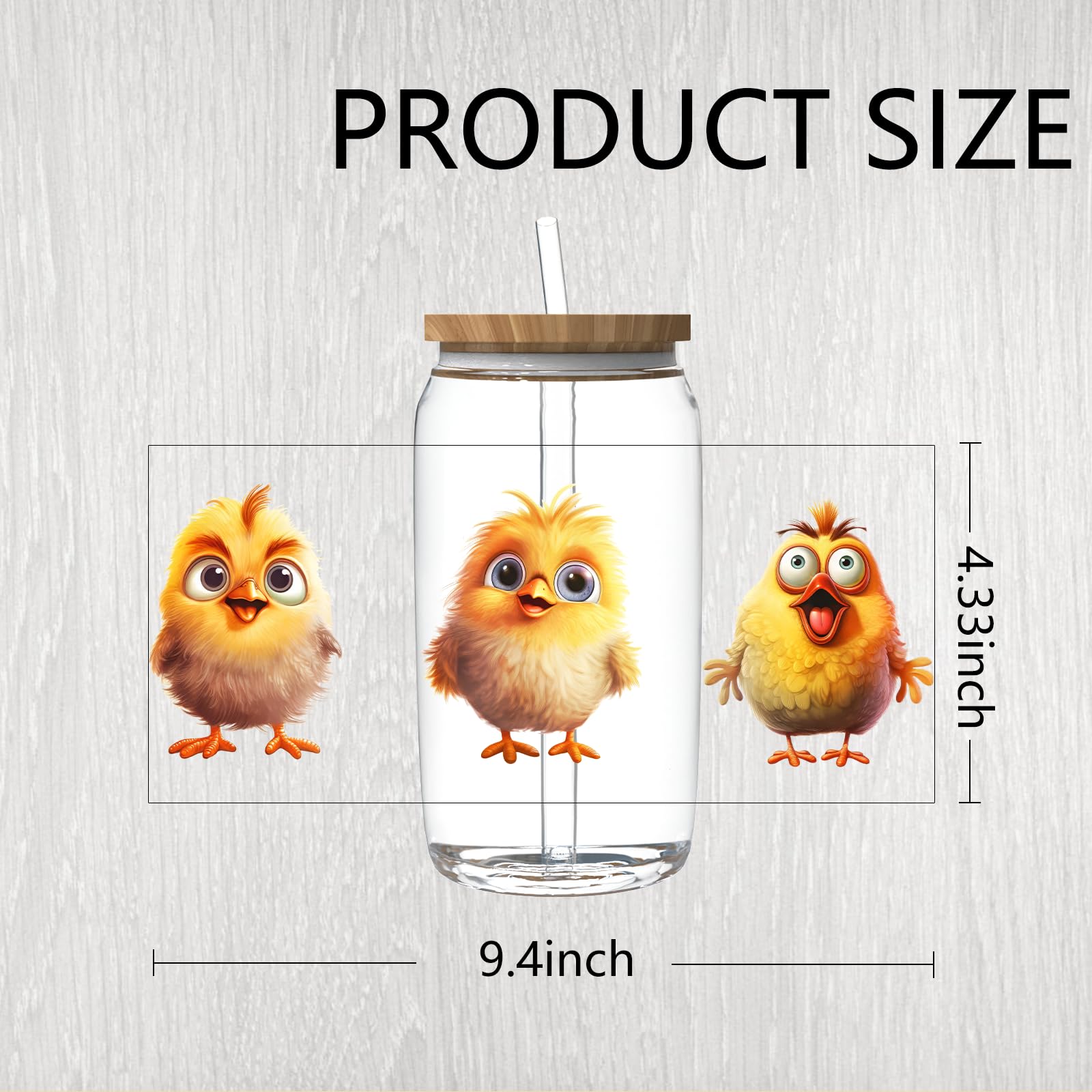 XRTHGS 24 Sheets UV DTF Cup Wraps for 16 OZ,The Funny Chicken Style UV DTF Cup Wrap Transfer Stickers DIY Crafts Can be Widely Used on Glass Can and Wooden Crafts