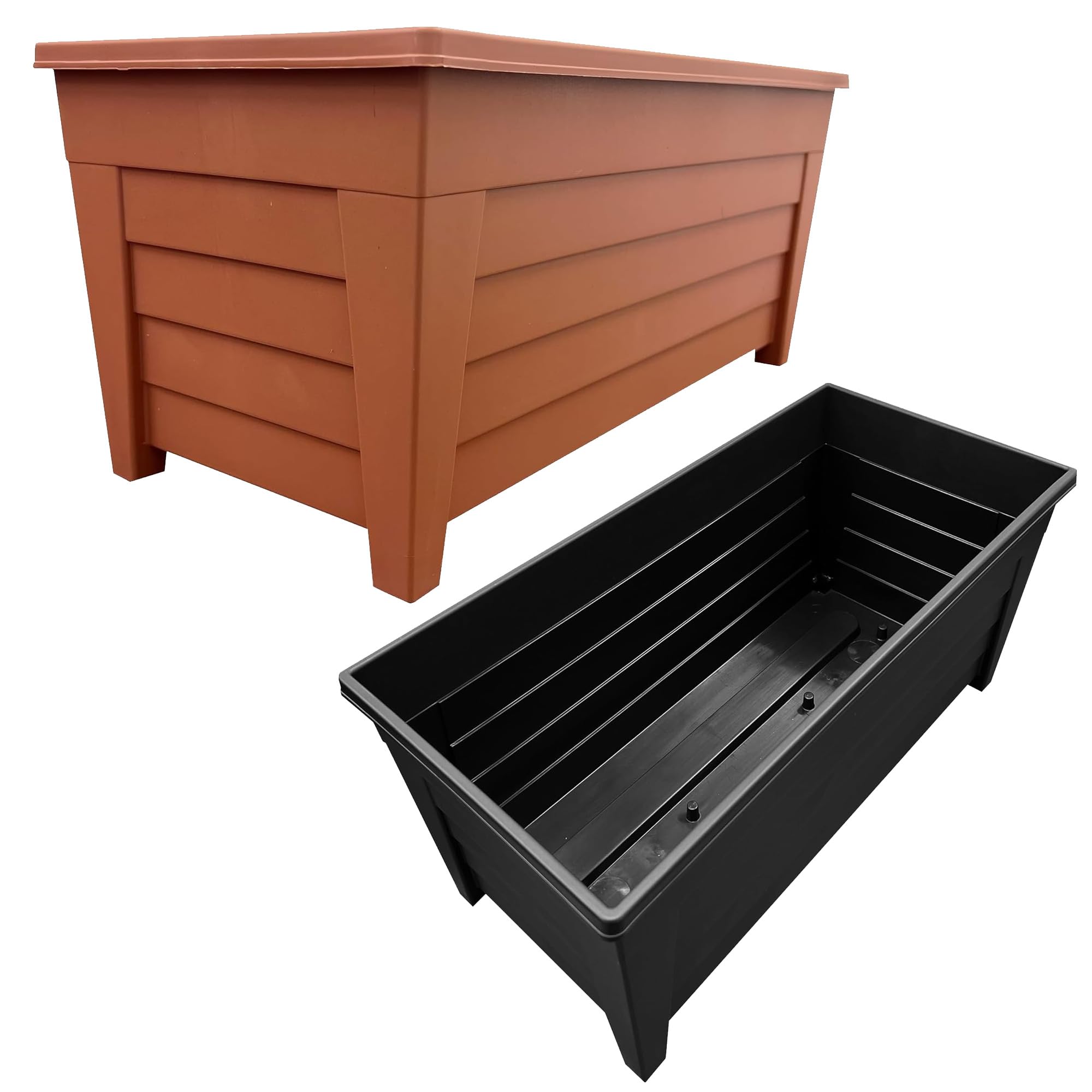 STAR SUPPLIES Black Or Terracotta Large Lightweight 55cm Grosvenor Trough Long Rectangular Flower Plant Pots For Indoor & Outdoor Use (2, Black)