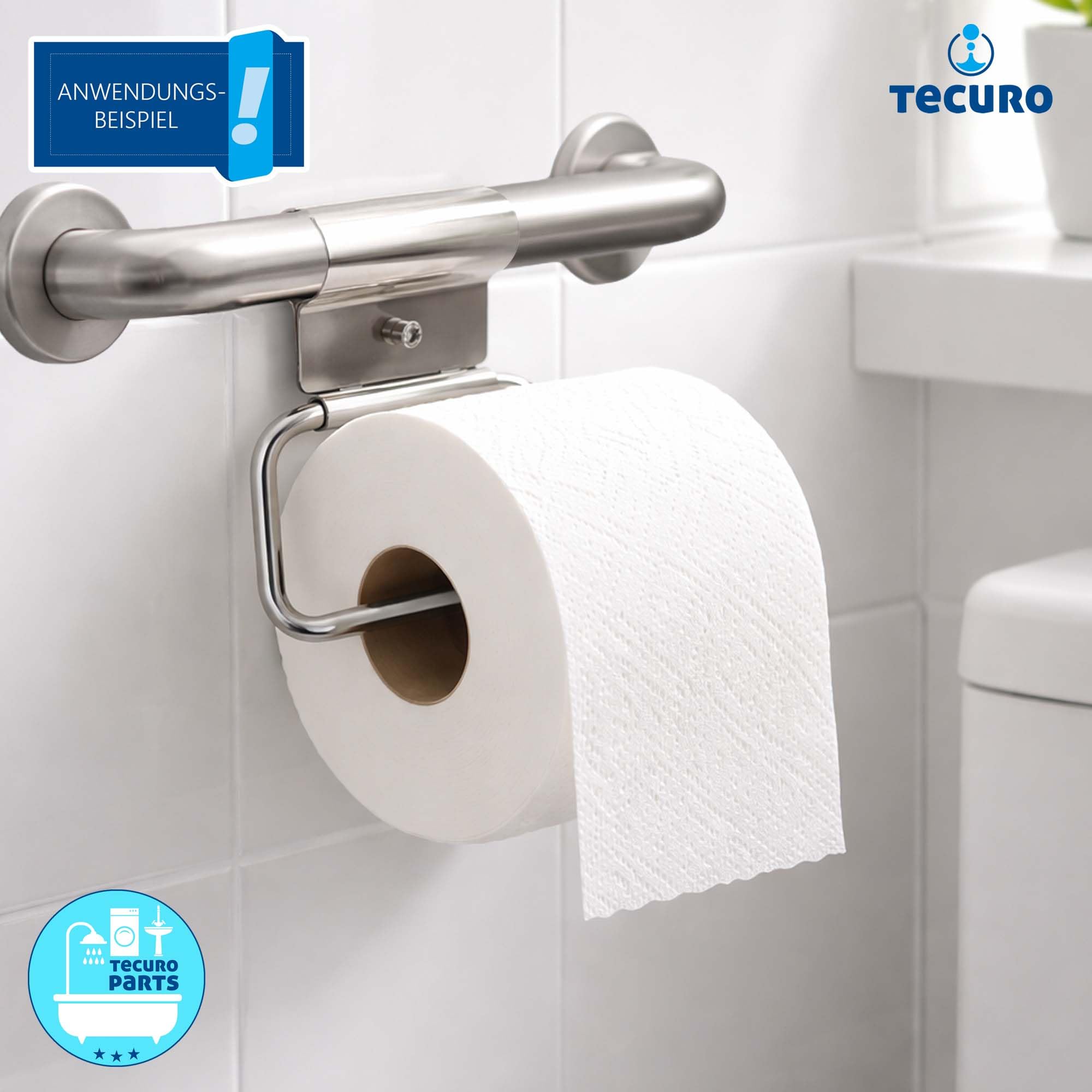 tecuro 1000-95015- Portarrollos de papel higiénico para asas de apoyo y agarre, accesible para discapacitados, acero inoxidable pulido, para baño y WC