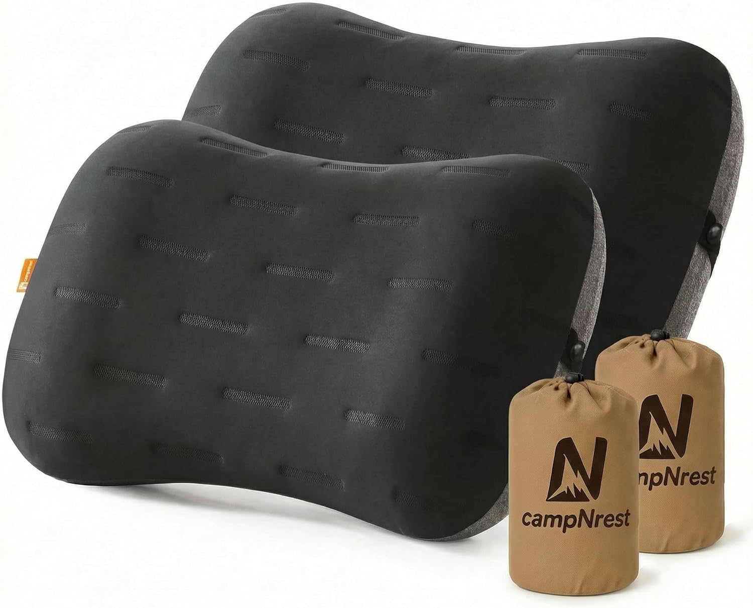Inflatable Camping Pillow - Ultralight Compact Air Pillow for Travel, Backpacking & Hiking - Ergonomic Neck & Lumbar Support - Portable Inflatable Pillow with Removable Washable Cover - (Black 2 Pack)
