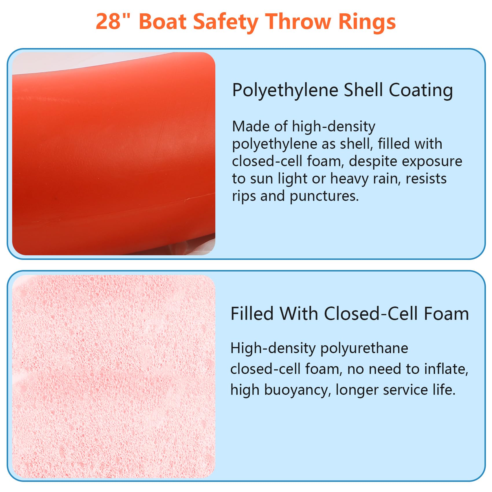Life Preserver Ring 58,4 cm / 71,1 cm, Boot-Sicherheits-Wurfringe mit Halterung, orangefarbene Boje mit Seil, 2,5 m und reflektierendem Band für Boot