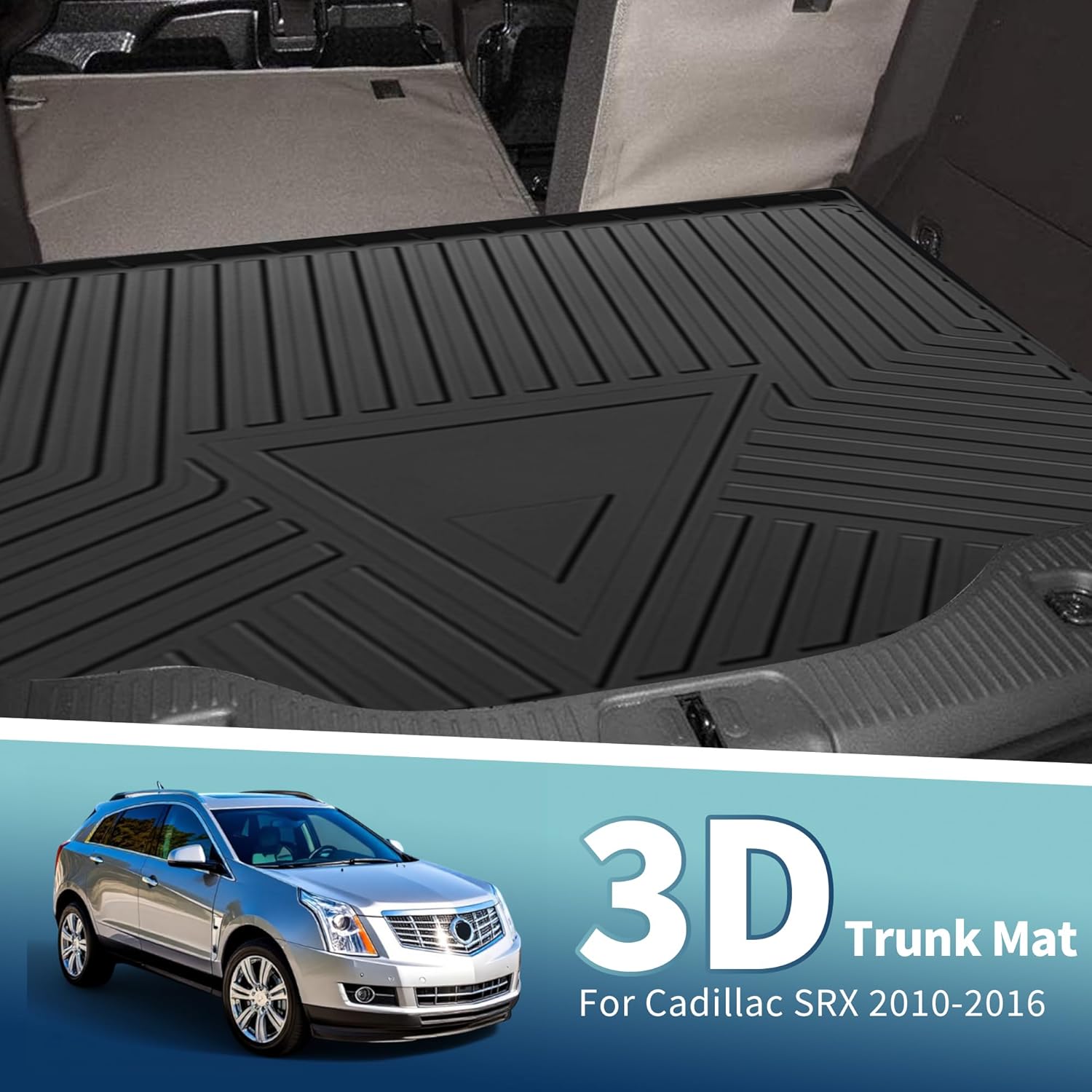 ACROPIX Flat Face Cargo Liner Rear Trunk Mat Trunk Cargo Luggage Boot Tray Mat Stripes and Triangles Pattern for Cadillac SRX 2010-2016 Anti-Slip