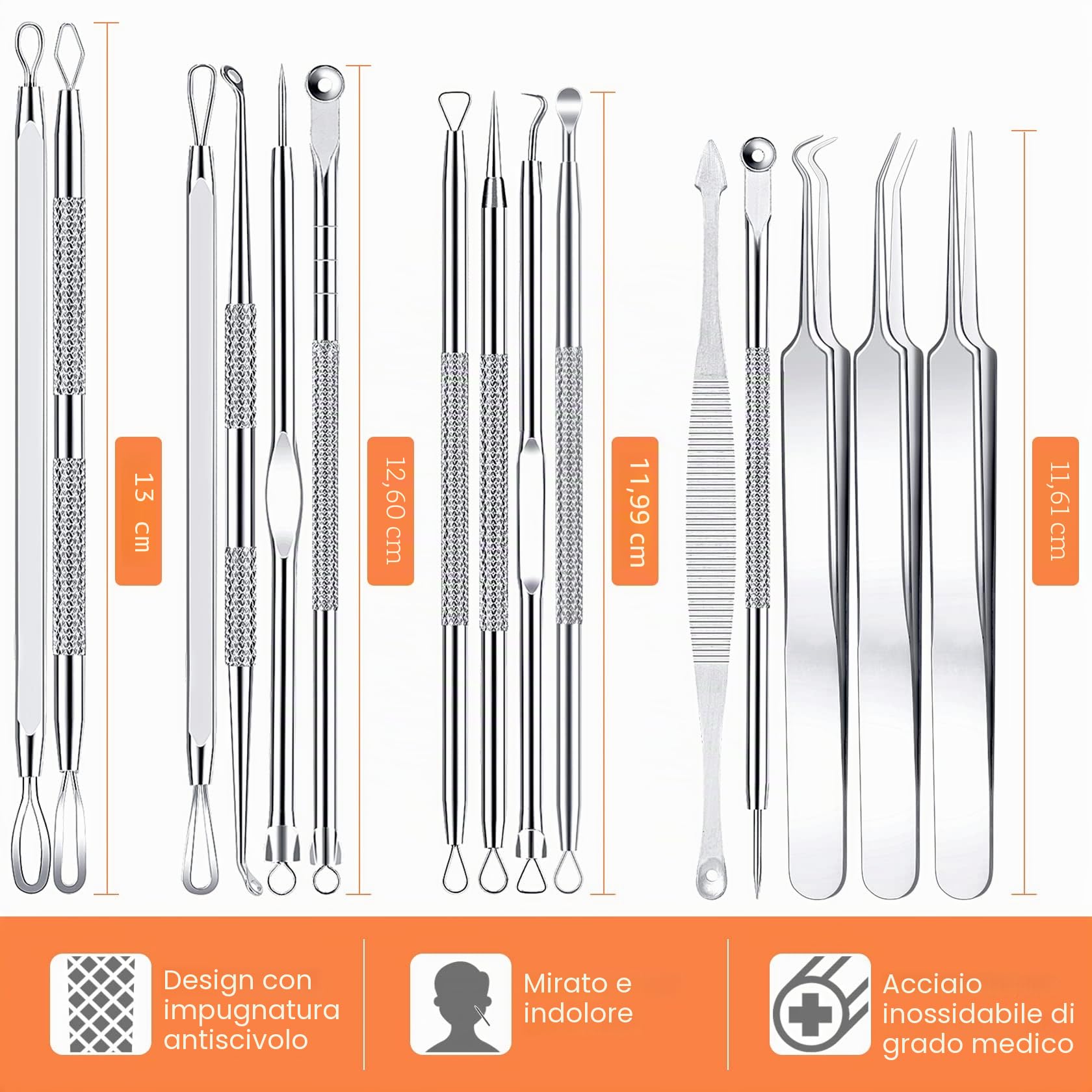Kit di Strumenti per la Rimozione dei Punti Neri [15 Pezzi], IUMAKEVP Estrattori per Brufoli Professionale in Acciaio Inossidabile per il Trattamento e la Togli di Comedoni e Acne sul Viso (Argento)