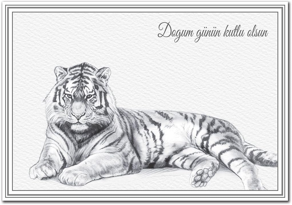 Turkish Birthday Card - Dogum günün kutlu olsun - Happy Birthday Card Turkish Language - Premium Quality Cards - Exclusive Unique Design - Fine Art Tiger - Send to Friend in Turkey
