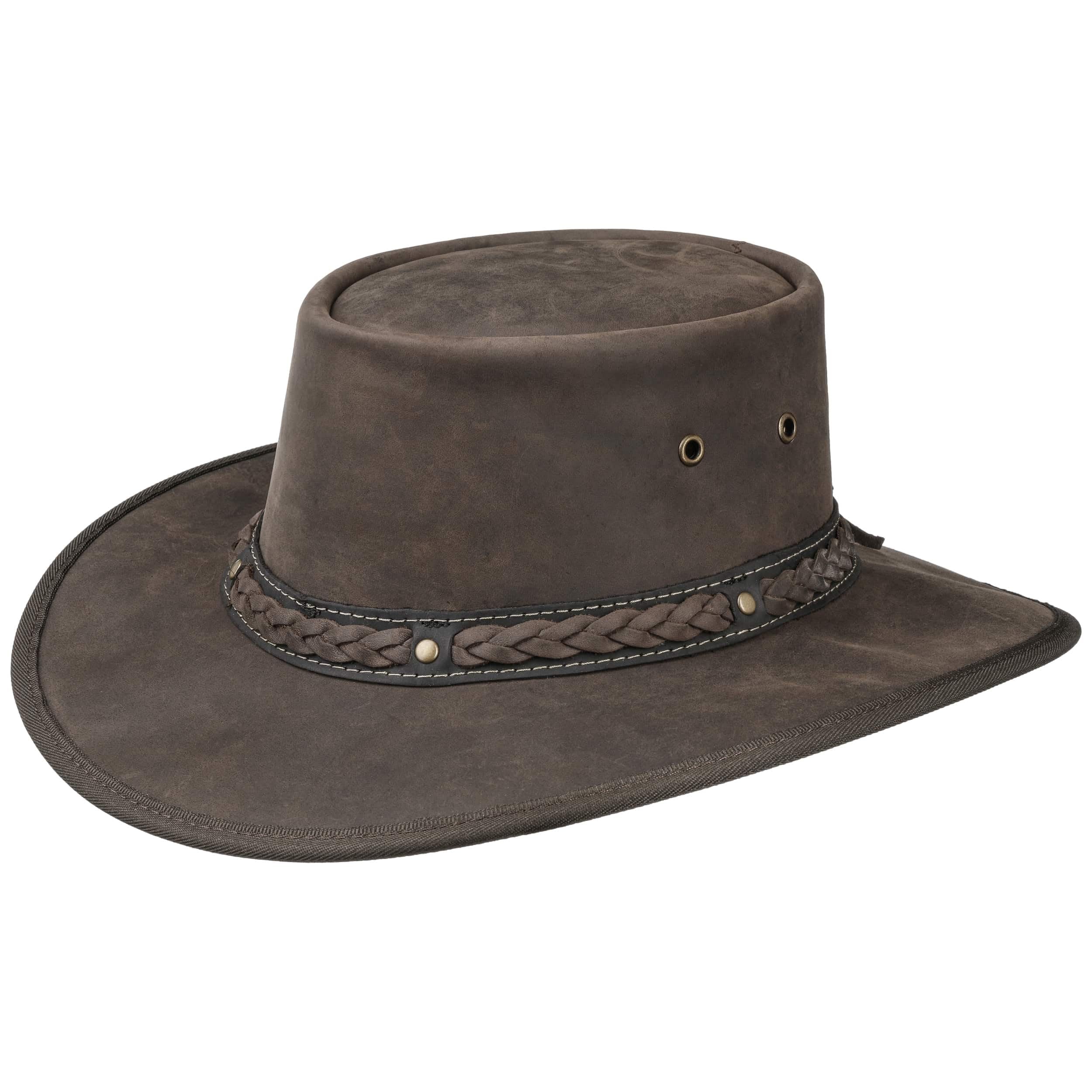 Barmah Sombrero de Piel Squashy Bronco Hombre - Made in Australia Trenzado Vacuno Outdoor con Banda Piel, Ribete Verano/Invierno Primavera Verano Otoño Invierno