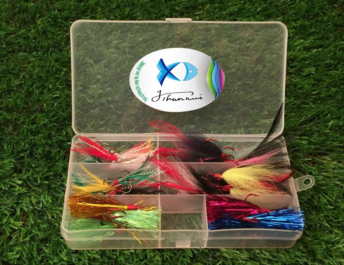 Feather Treble Hooks Round Bend Treble Fishing Hooks Feather Dressed Strong Sharp Barbed Treble Hooks Feather Hooks for Fishing Lures Bait