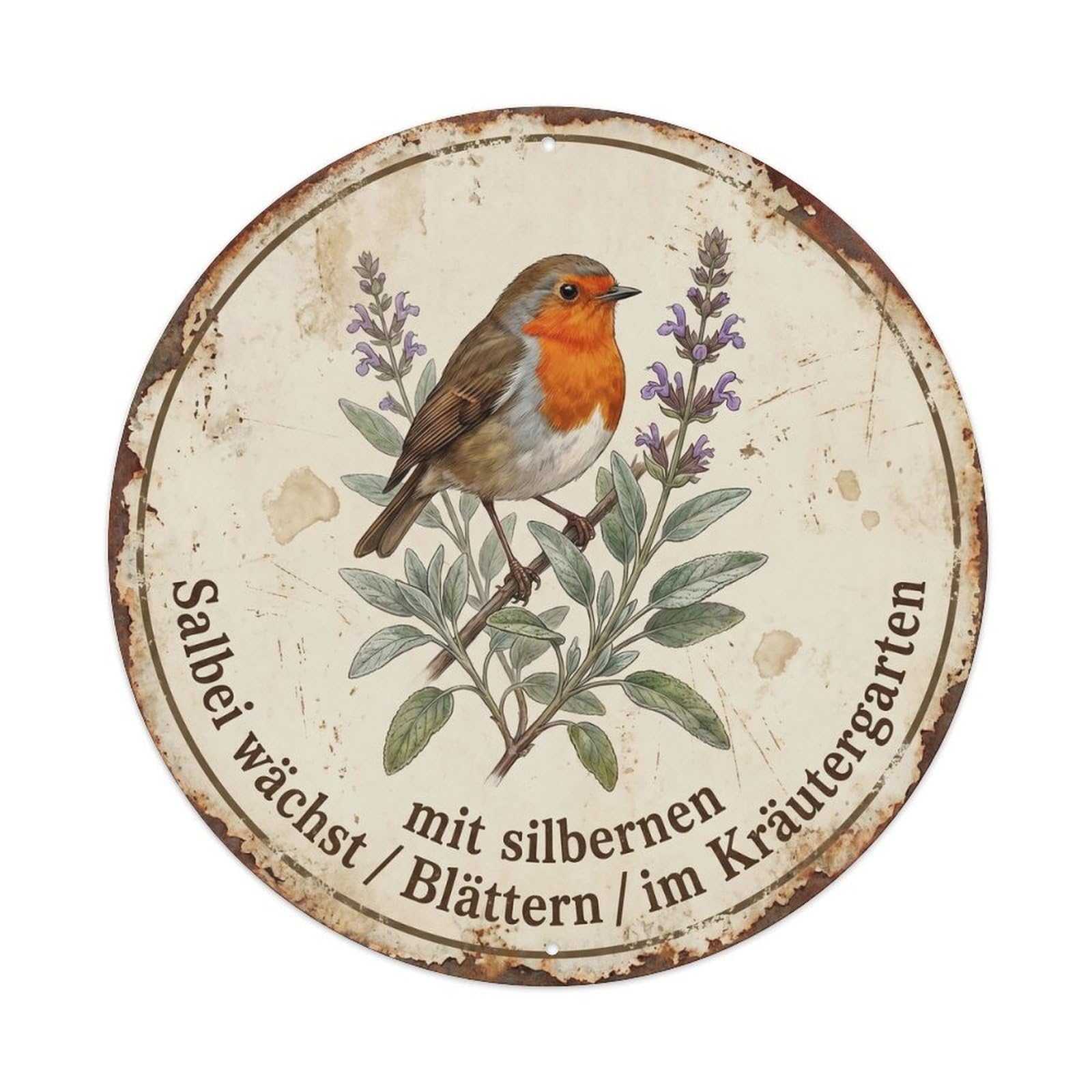 Robin Bird Garden Quote Sage RoundMetal Tin Sign