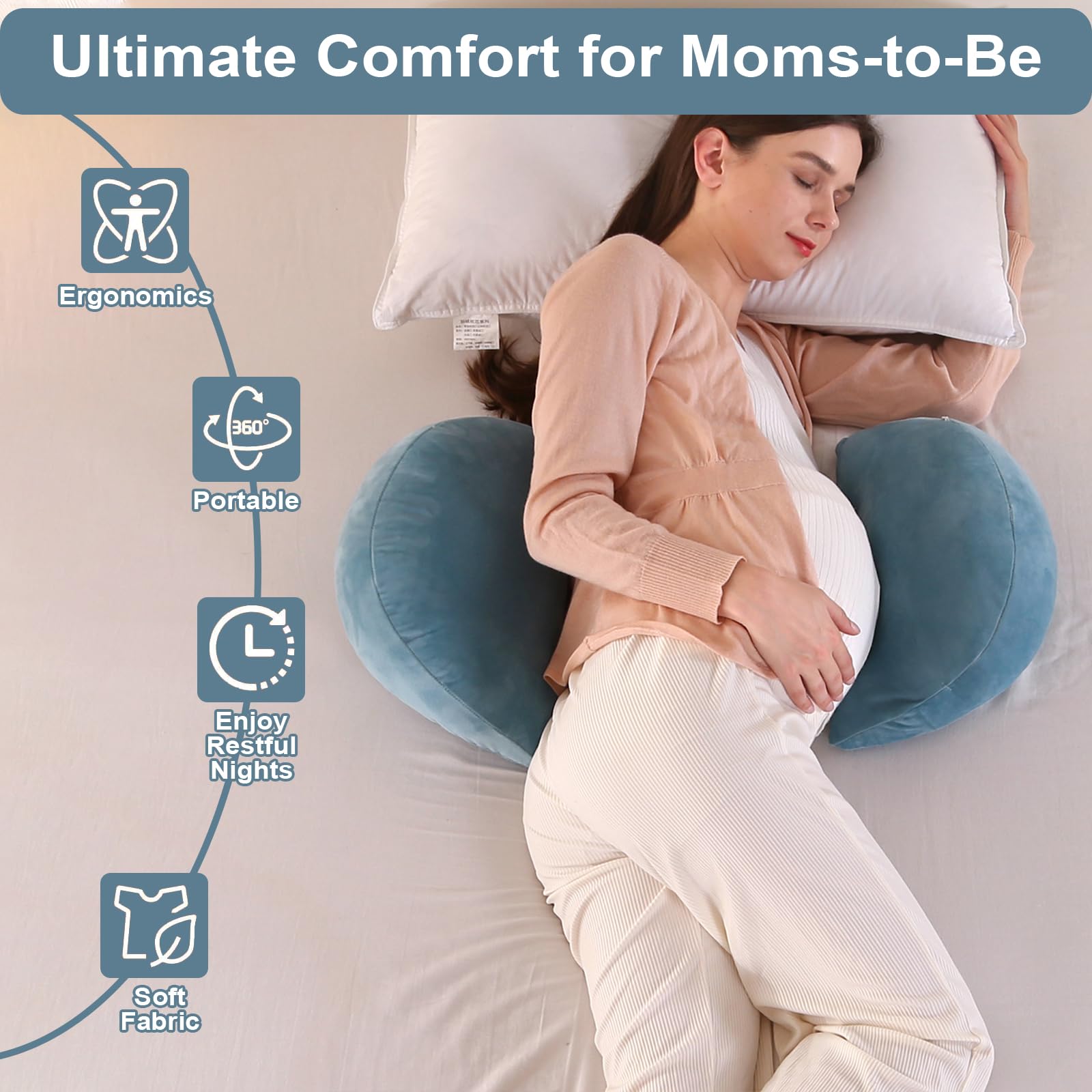 SHANNA Cuscino Gravidanza per Dormire, Cuscino allattamento e Gravidanza, 2024 NUOVO Cuscino Comfort Regolabile per Tutto Il Corpo, Maternità e Cuscino Supporto, Fodera Rimovibile e Lavabile (Azul)