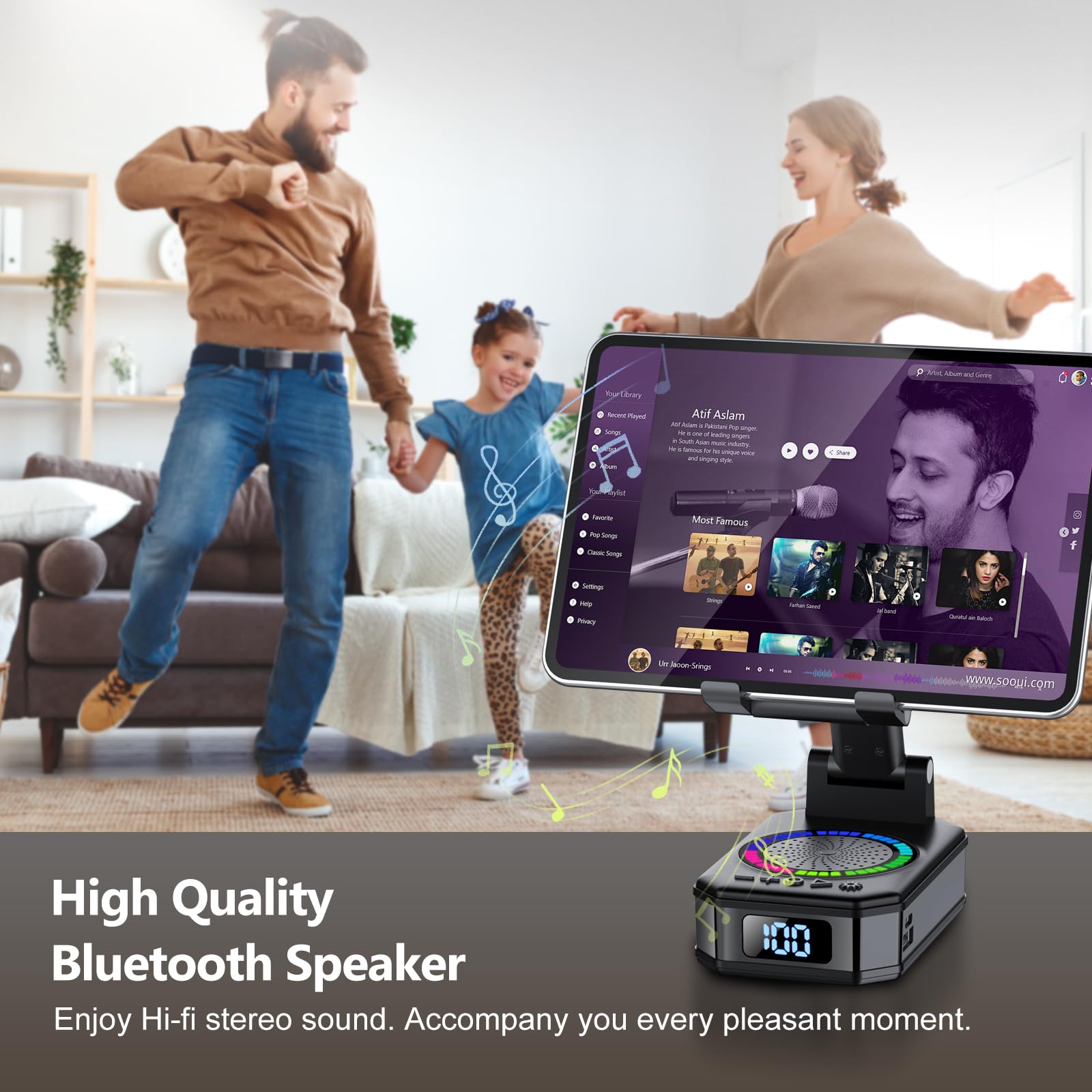 Altavoz Bluetooth Pequeño, Altavoz Portátil Bluetooth con Soporte para Móvil, Base Antideslizante, Sonido Envolvente HD, Recargable, Regalo Original para Hombre Mujer, Compatible con iOS y Android - 5