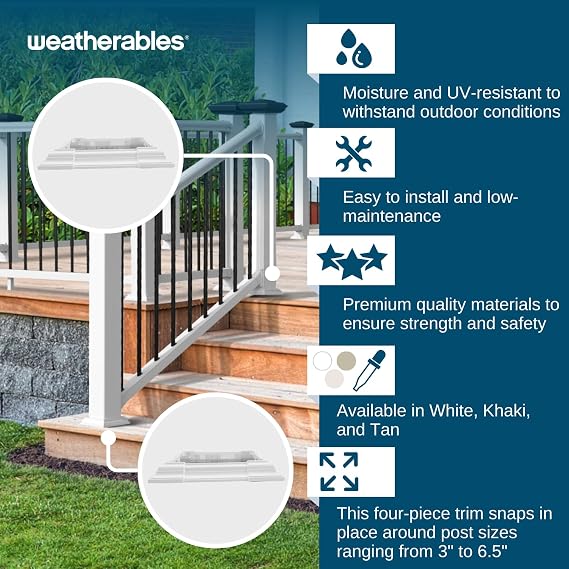 WEATHERABLES Adjustable Vinyl Skirt - Weatherproof Premium Vinyl with Easy Installation on Patios, Porches, Mailbox Posts, or Fence Posts (White)