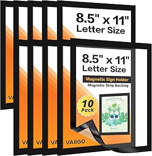 10-Pack Magnetic Sign Holders 8.5 x 11 - Magnetic Frames for Fridge & Metal Surfaces - Document & Paper Display Holders, Picture/Poster/Photo Frames for Home, Office, Classroom