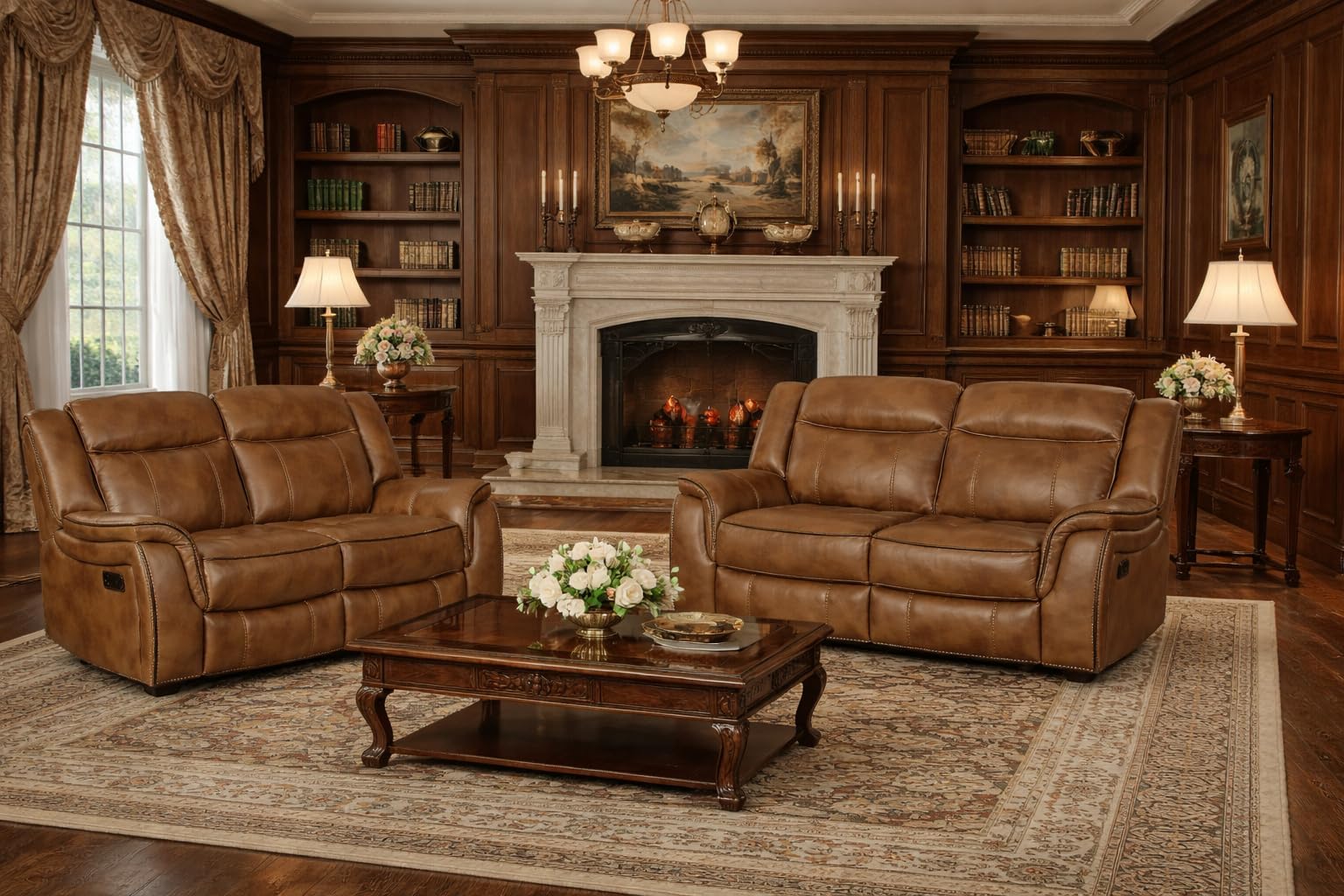 SC Furniture Ltd Tan Brown High Grade Leather Gel Reclining 2 Seater Sofa + 2 Seater Recliner Sofa Suite CLIFTON (2+2)