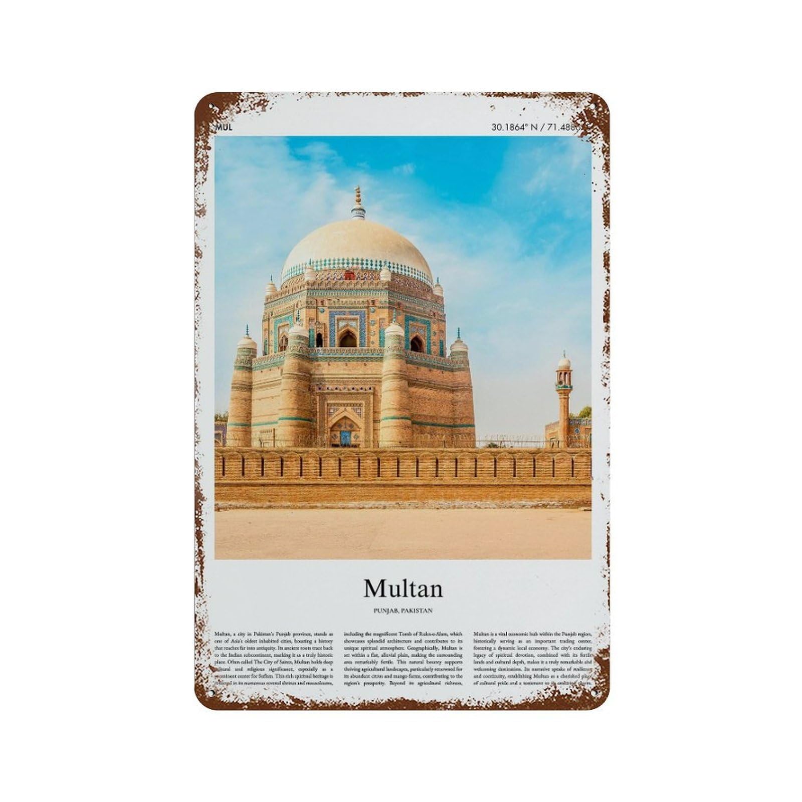 xiaoxiaoshen Multan Punjab, Pakistan City Scenery Wall Decor Art Metal Tin Poster Modern Home Decor Art Home Bar Shop Decorations Vintage Sign 30x20cm