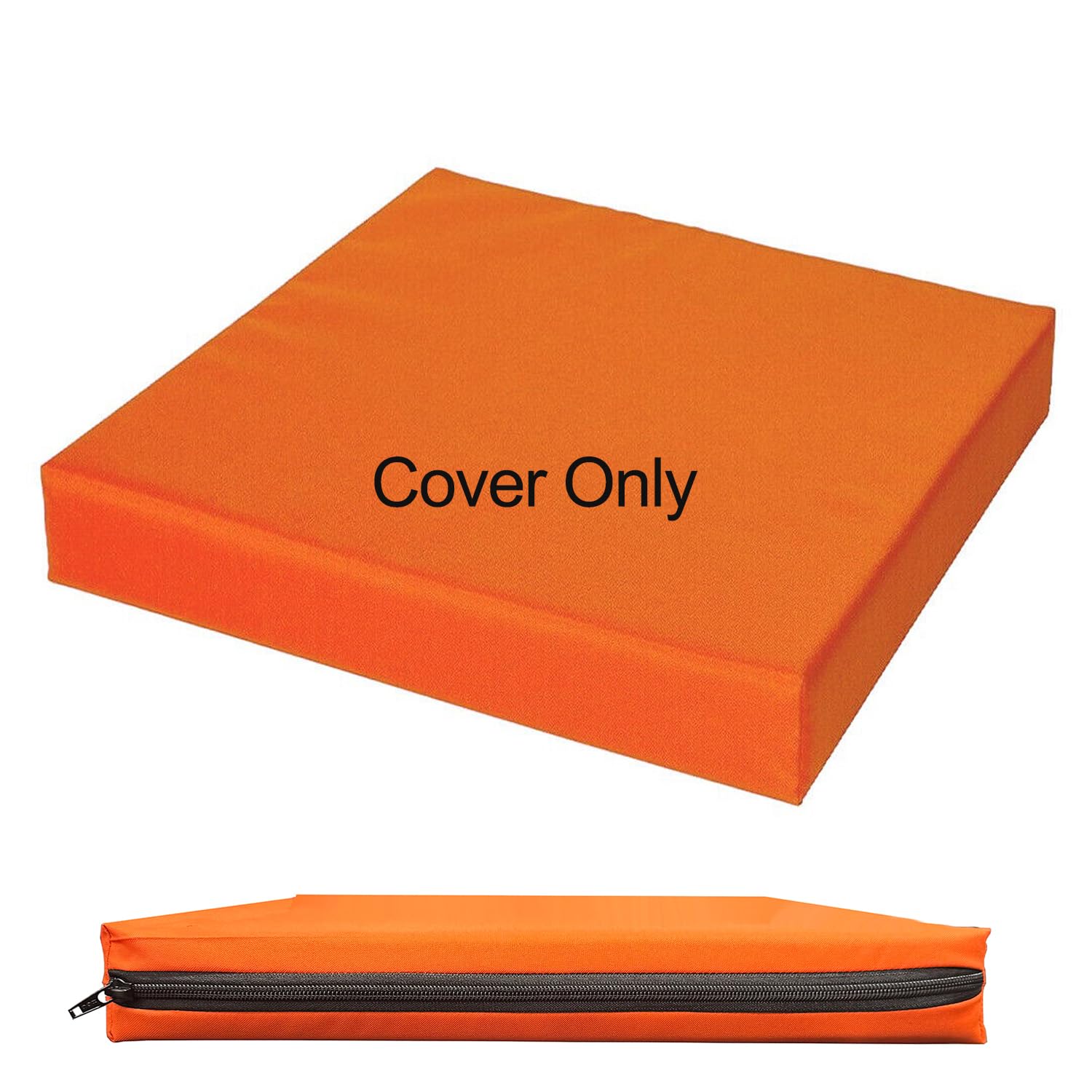 5cm (2-Inch) Thick Outdoor/Indoor Replacement Seat Cushion Cover Only – Durable, Lightweight Zippered Cover for Rattan Patio Garden Chair Pads – Machine Washable (Bright Orange, 56 x 56cm / 22" x 22")