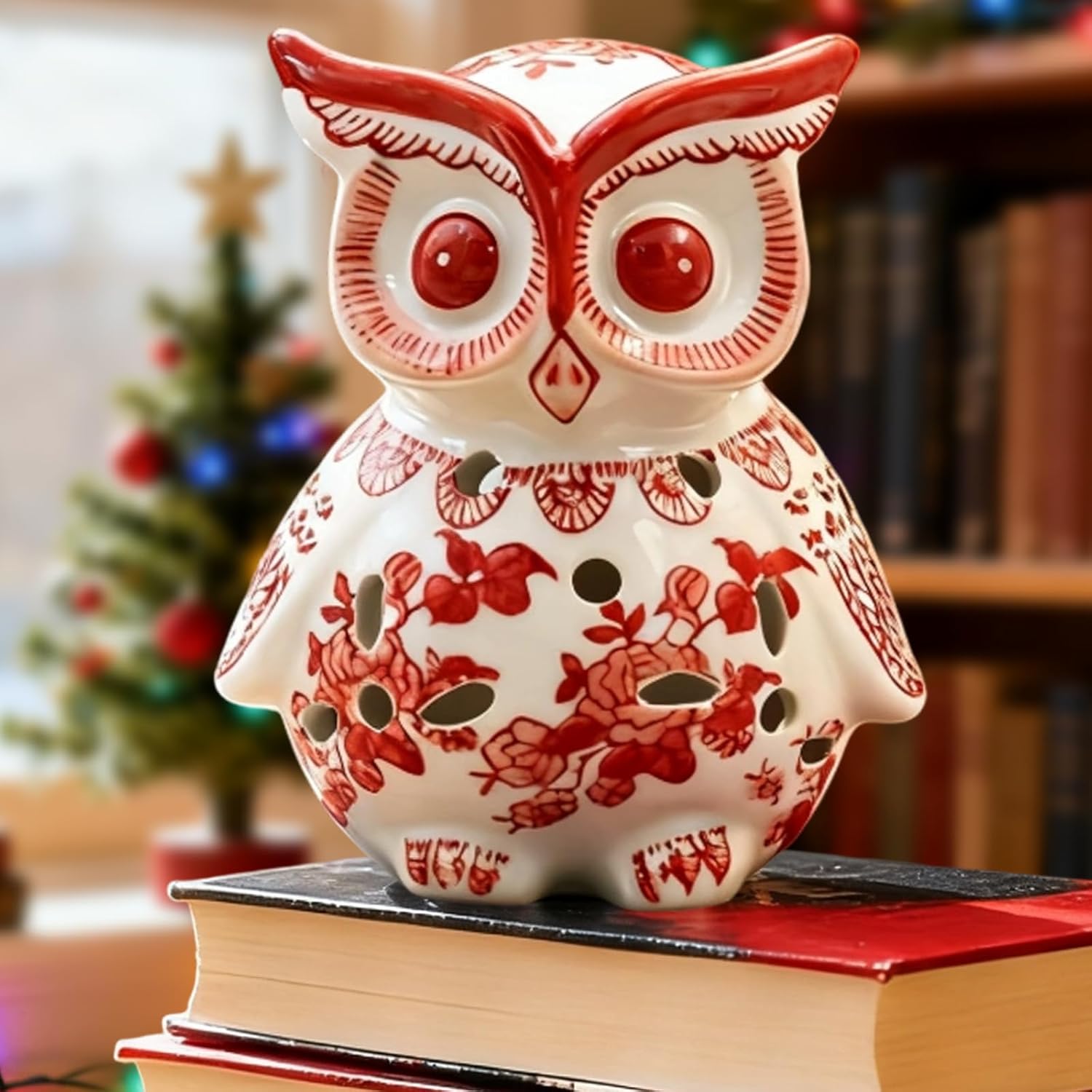 Owl Decor Handmade Ceramic Palo Santo Holder Burner - Mini Retro Incense Dish for Palo Santo and Sticks - Sage Holder for Meditation Decor,Retro Decorative Bird Items The Ideal Gift（Red）