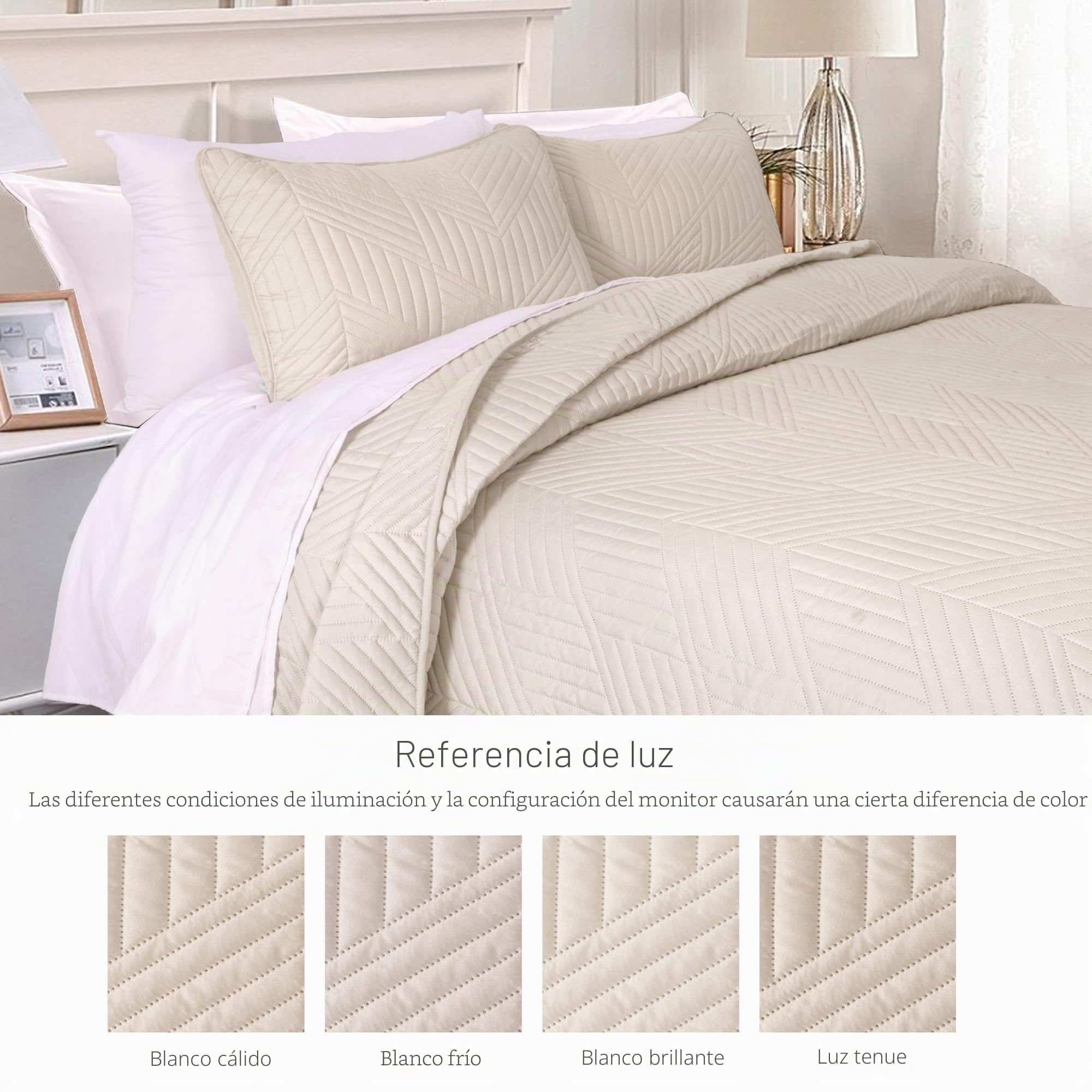 Exclusivo Mezcla Colcha Acolchado para Cama 135/150 - Ligero, Suave y Geométrico Moderno, para Todas Las Estaciones, 220x240 cm, Beige (1 Cubrecama y 2 Fundas de Almohada)