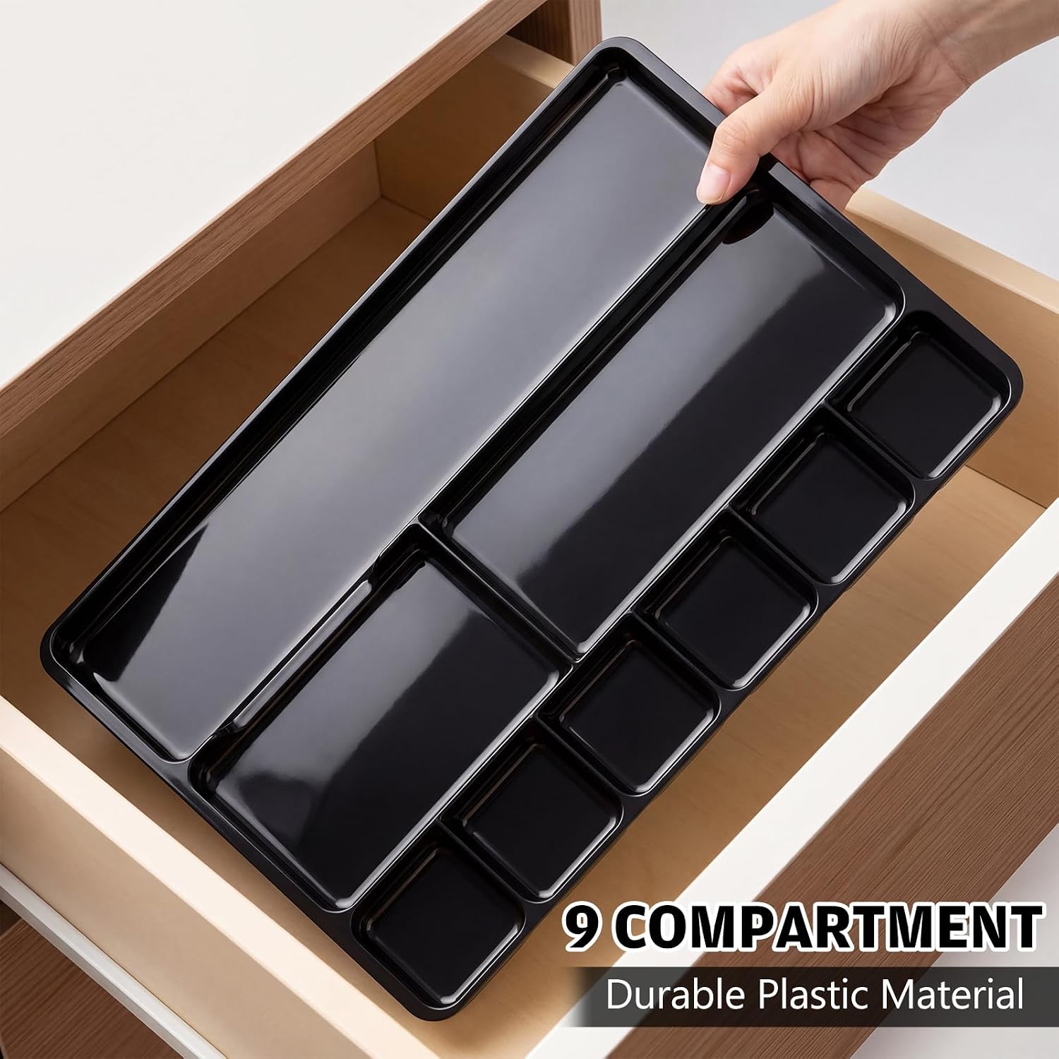 Junkin 2 Pcs Desk Drawer Organizer Tray 14" x 9" x 1",Black image 5