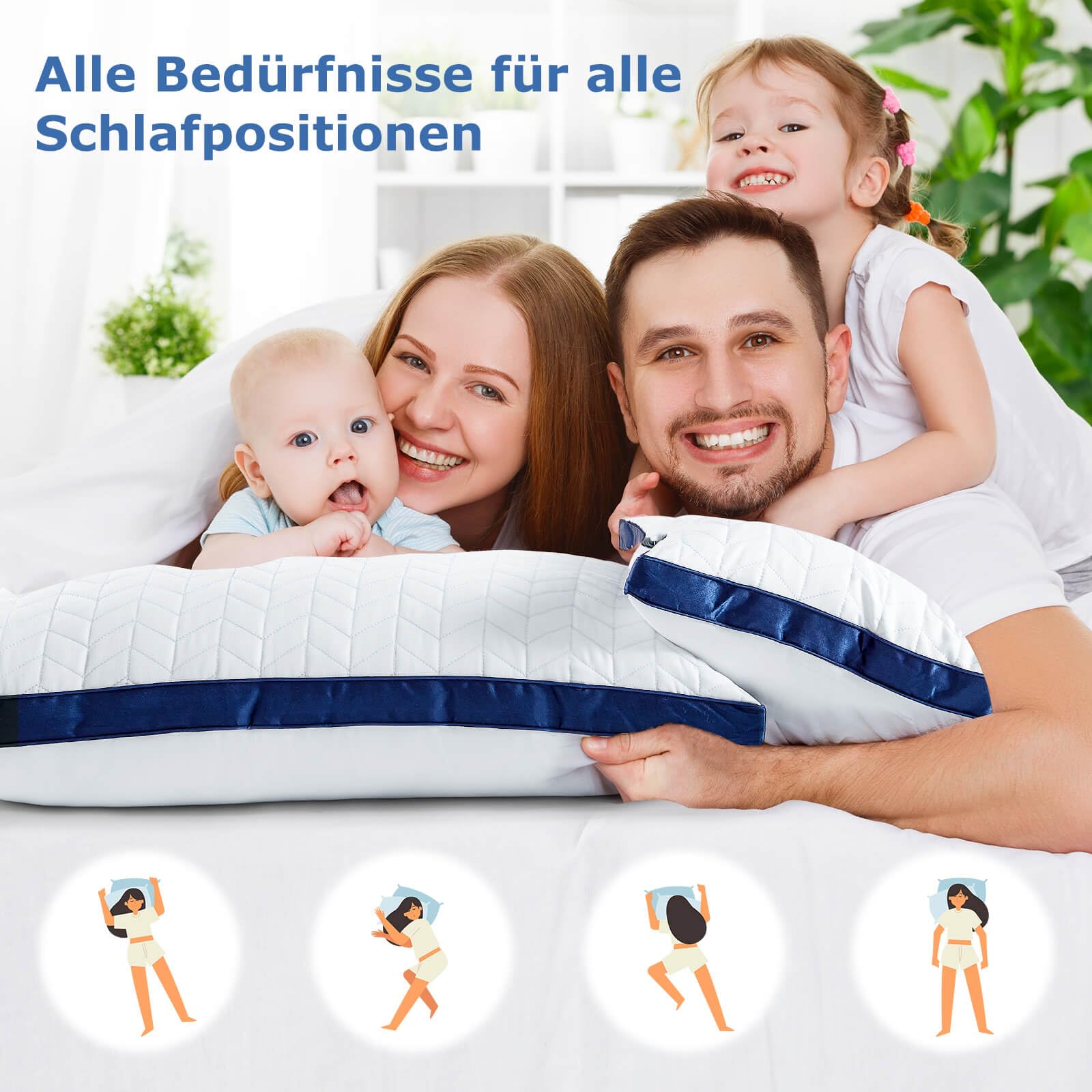 Kopfkissen Kissen 40x80 2er Set - 2 Stück Seitenschläferkissen, orthopädisches Kissen mit hochwertiger Füllung und atmungsaktivem Bezug für Schläfer, Waschbare Schlafkissen, weich & stützend