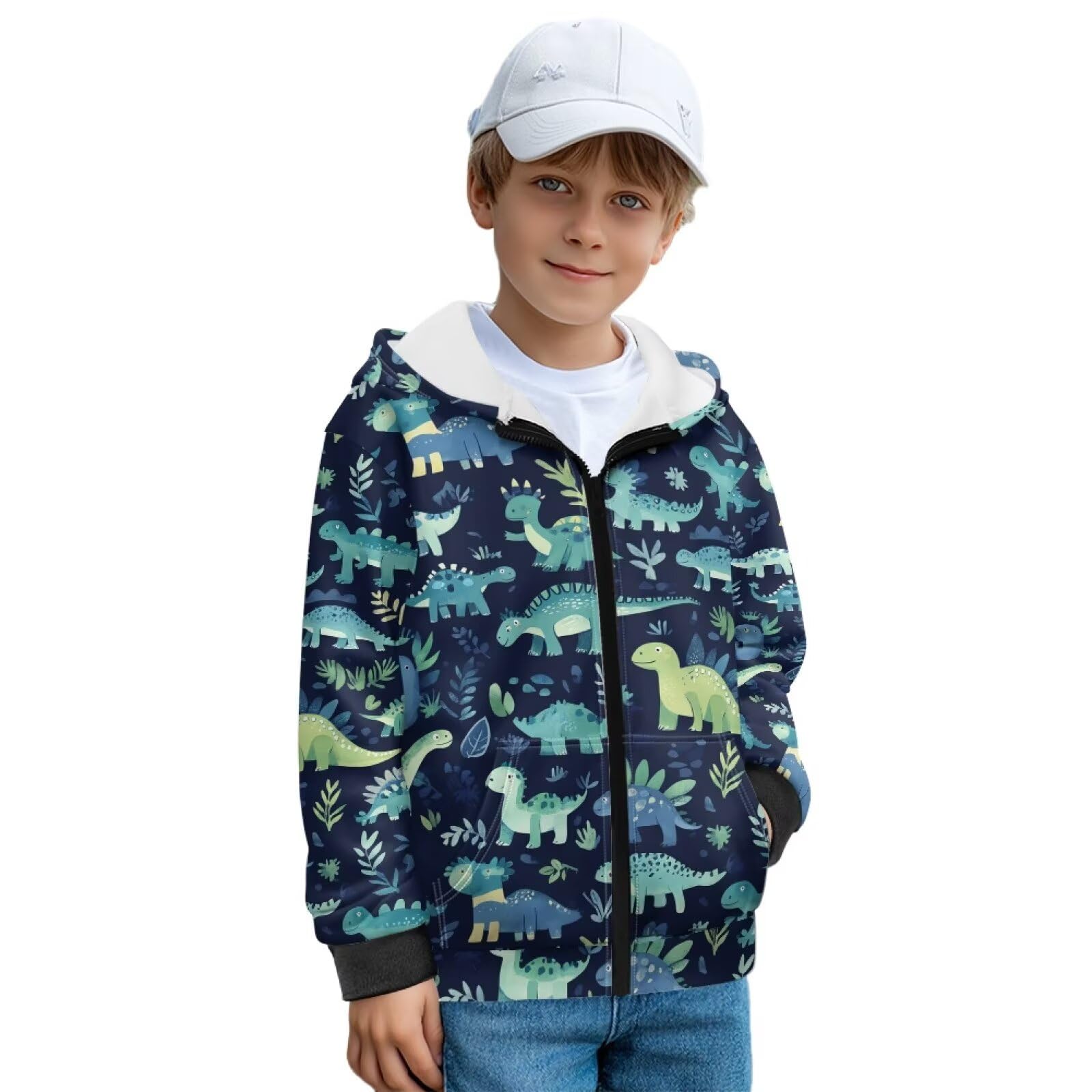 Kinder Kapuzenpullover mit durchgehendem Reißverschluss für Mädchen und Jungen, Größe 6–16