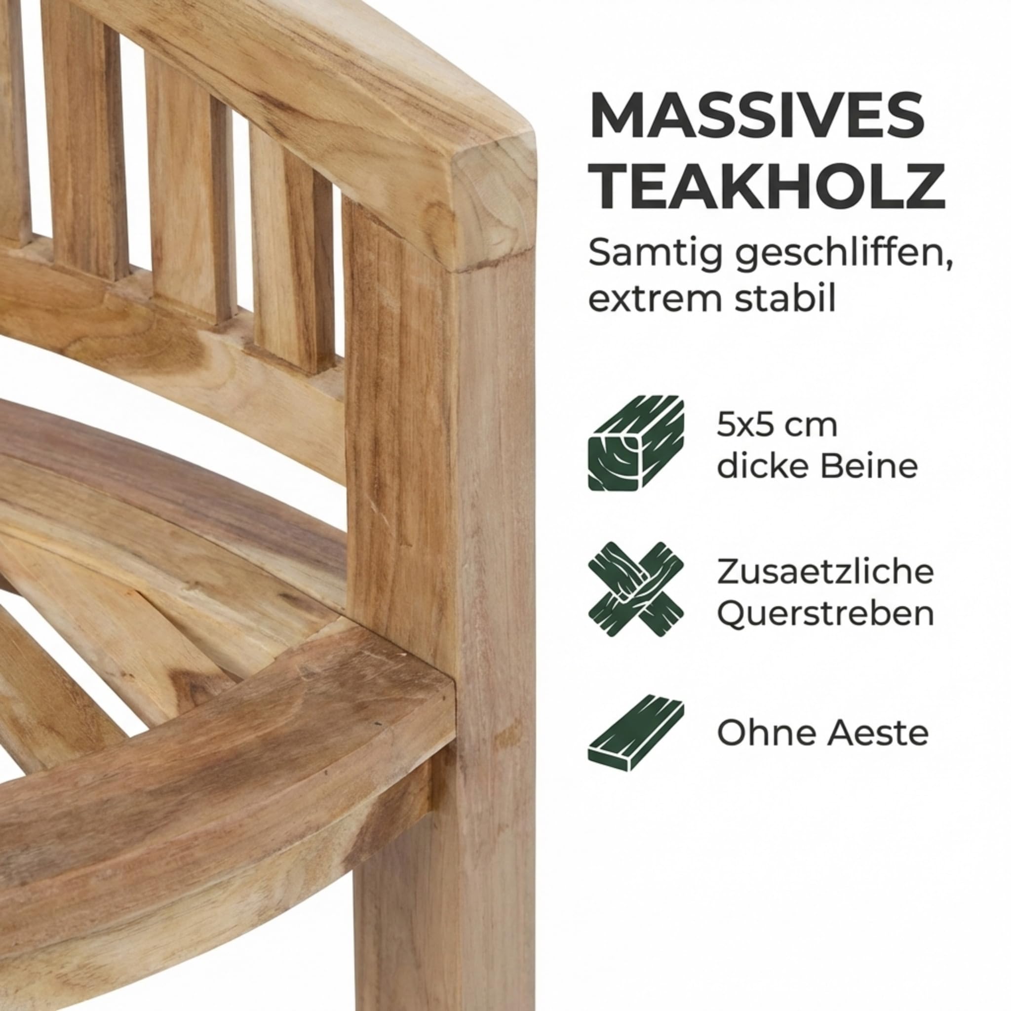SAM 2-Sitzer Bananenbank Banana, 120 cm Sitzbank, Teak-Holz | Massive Holzbank, ideal für den Balkon oder Garten
