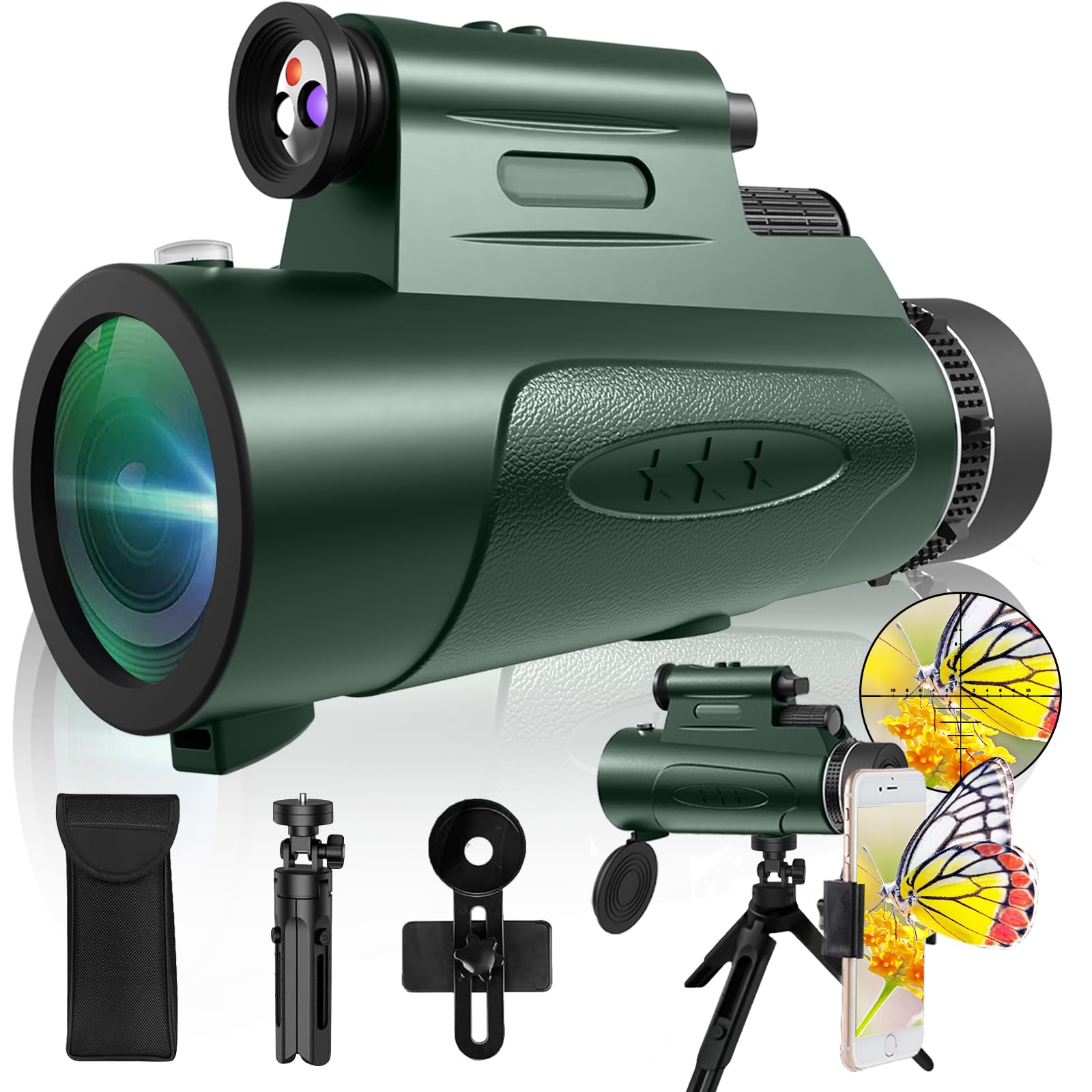 Monocular Telescope with Lights HD Monoculars 80x100 for Adults High Powered Monocular for Hunting with Smartphone Holder & Tripod, Handheld Telescope