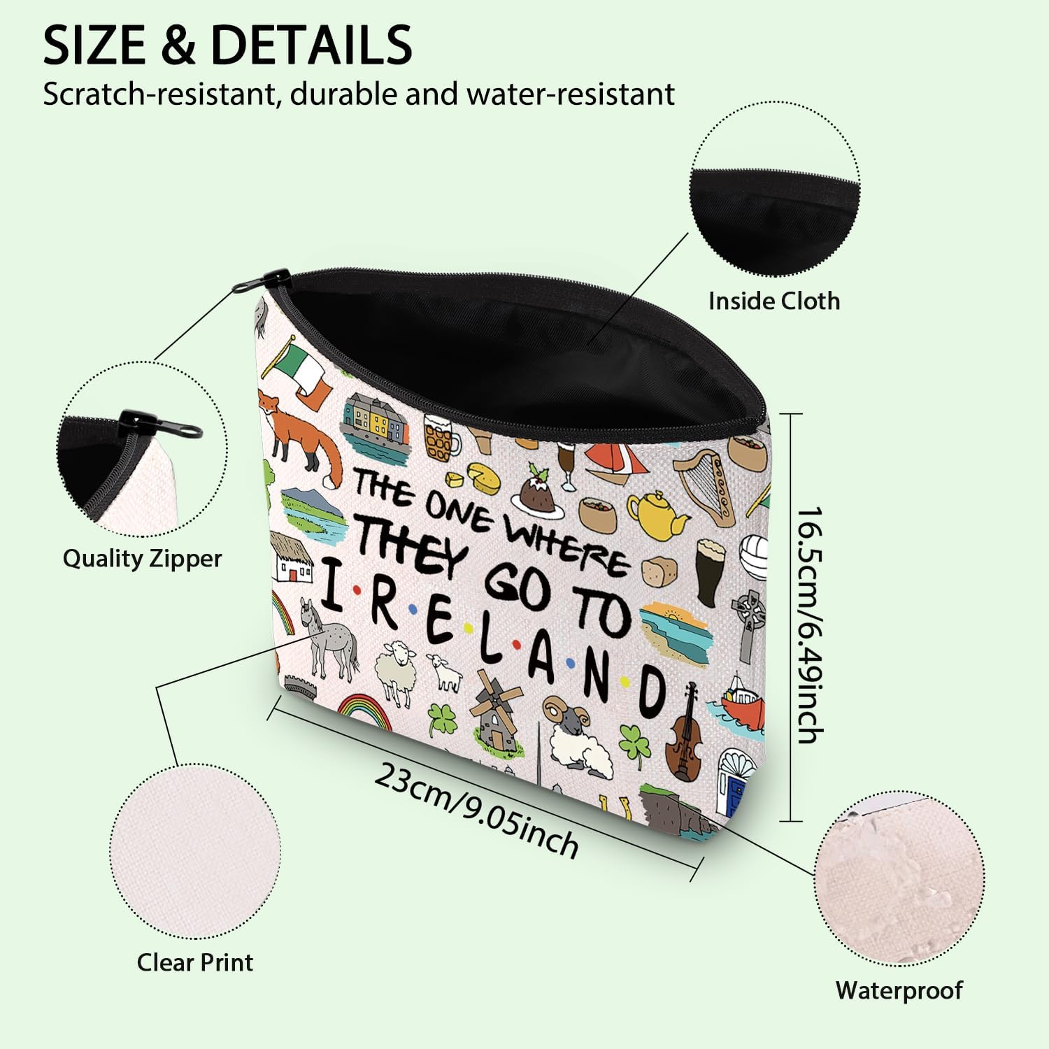 FOTAP Ireland Trip Makeup Bag Travel Souvenir Housewarming Welcome Gift, White image 3