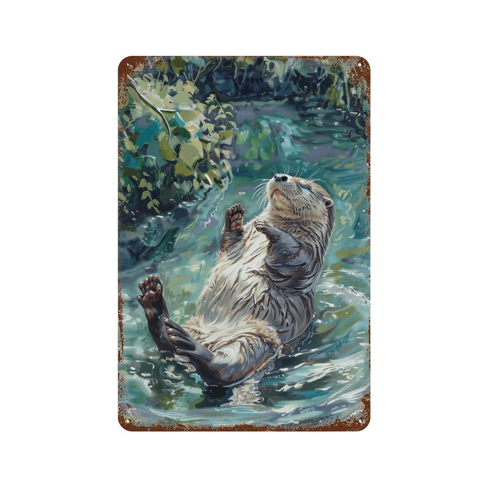 HDURYEYRYY Floating River Otter Watercolor 02 Wall Retro Iron Vintage Art Metal Tin Sign Poster Modern Home Cofffee Club Art Bar Shop Decor 30x20cm